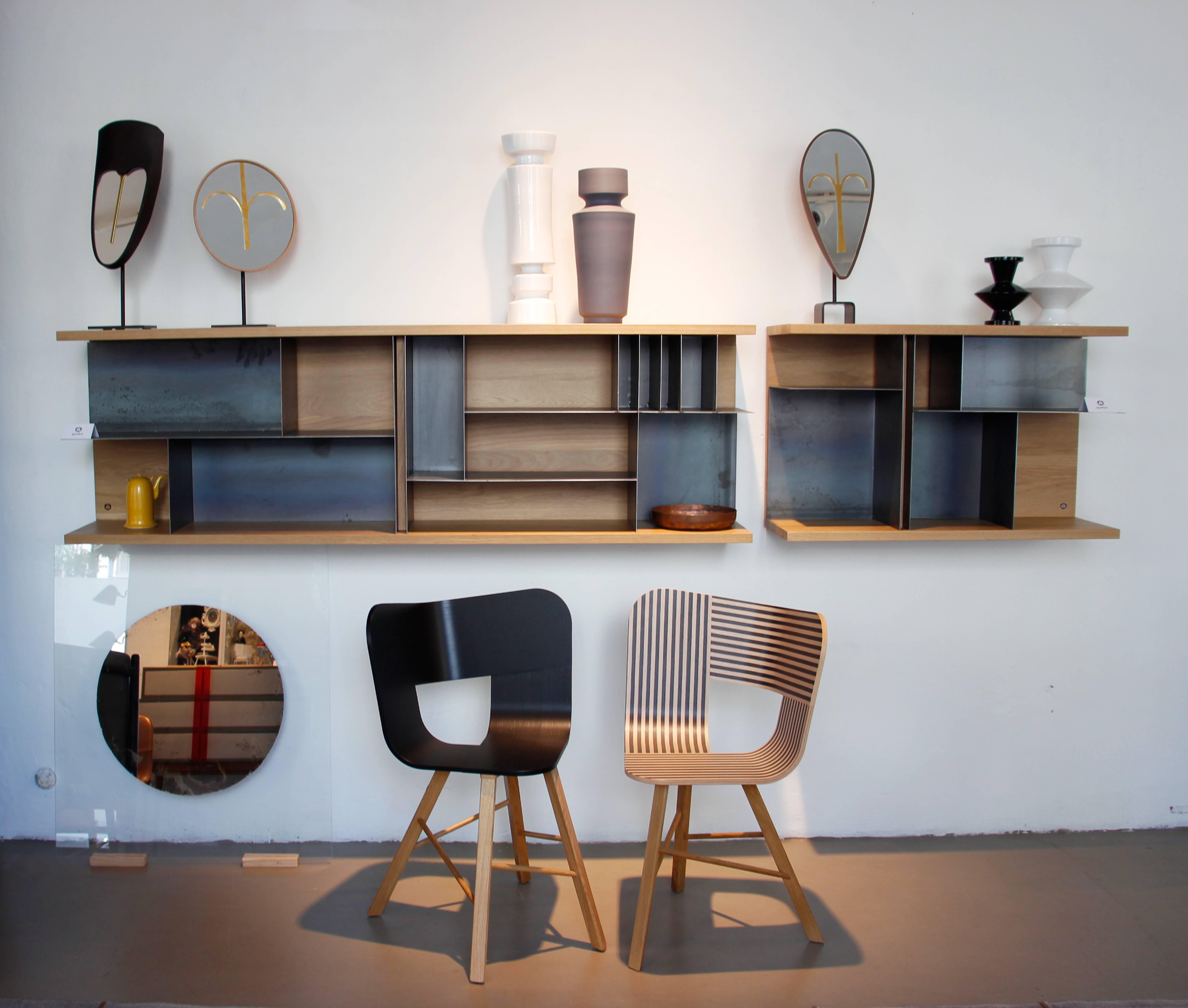 Tria Wood Chair, Stripes Veneered Coat, Solid Oak Legs Contemporary Design Icon 2
