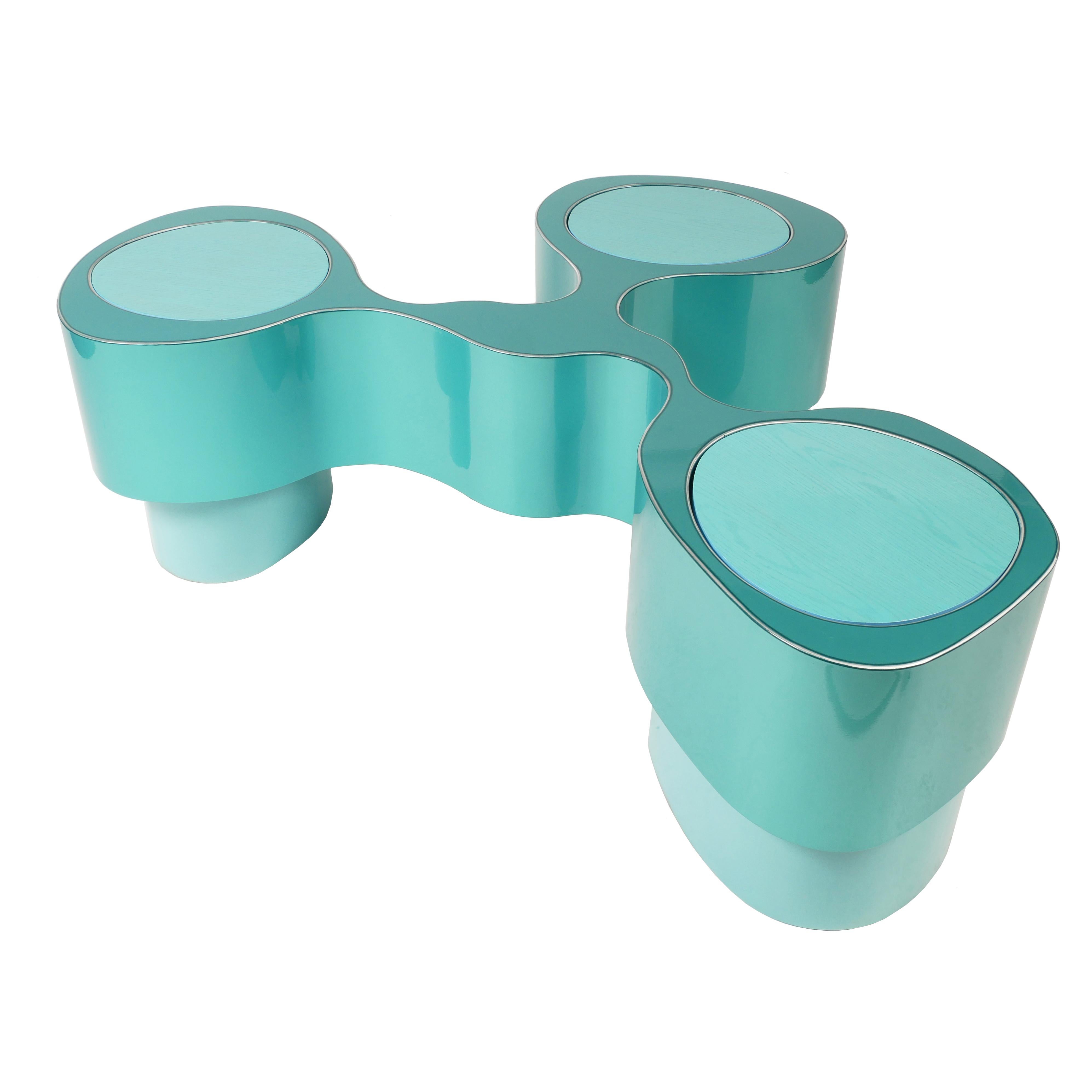 Banc Triad Blue by Bert Furnari Aluminium peint par poudrage Chêne contreplaqué Coussin en laine en vente 4