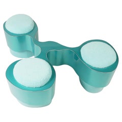 Triad Blue Bench by Bert Furnari Powder-Coated Aluminum Oak Plywood Wool Cushion