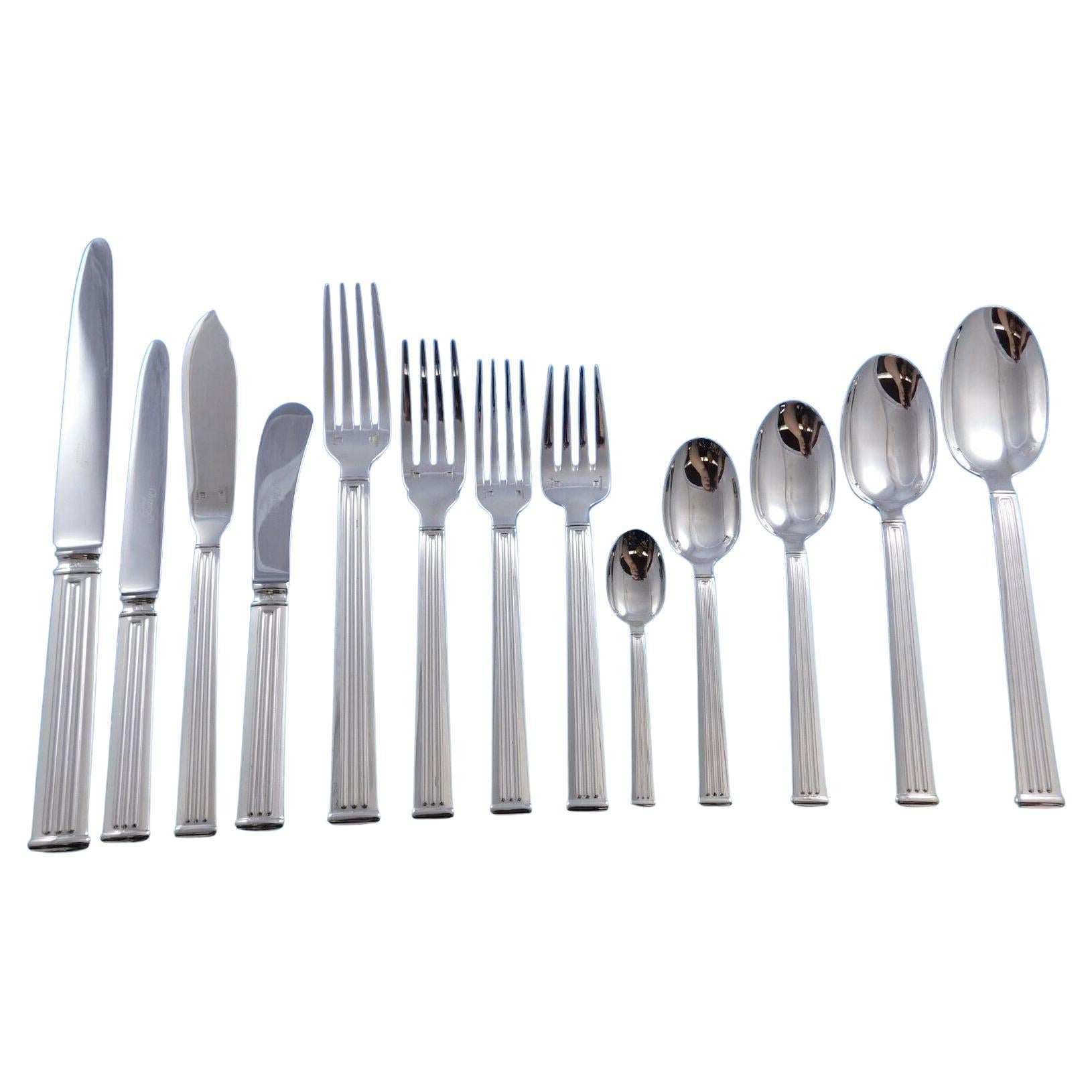 Triade by Christofle France Silverplated Flatware Set 12 Service 160 pcs Dinner For Sale