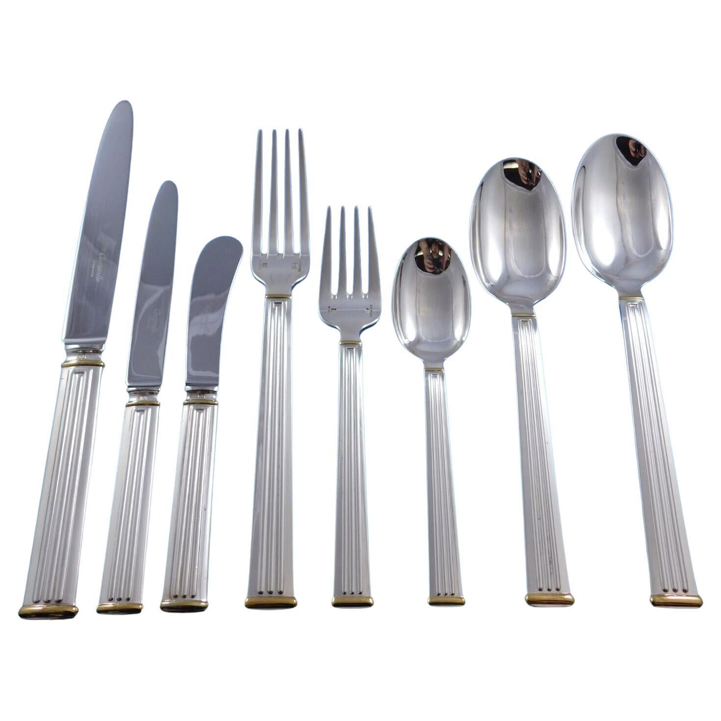 Triade Gold by Christofle France Silverplated Flatware Set Service 66 pcs Dinner For Sale