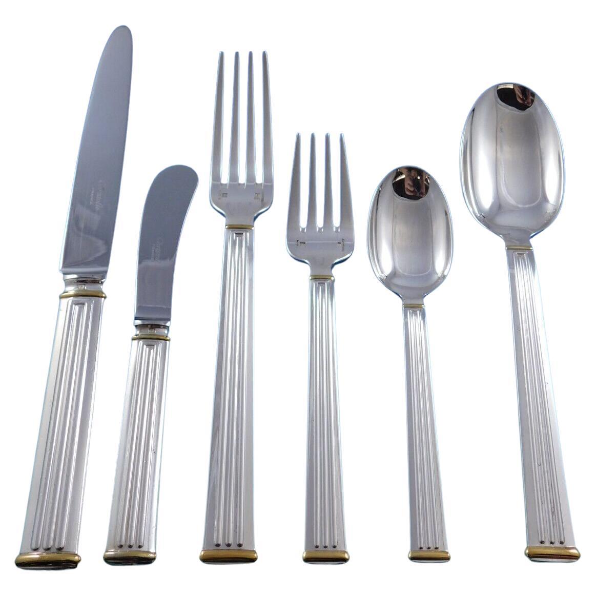 Triade Gold by Christofle France Silverplated Flatware Set Service 76 pcs Dinner For Sale