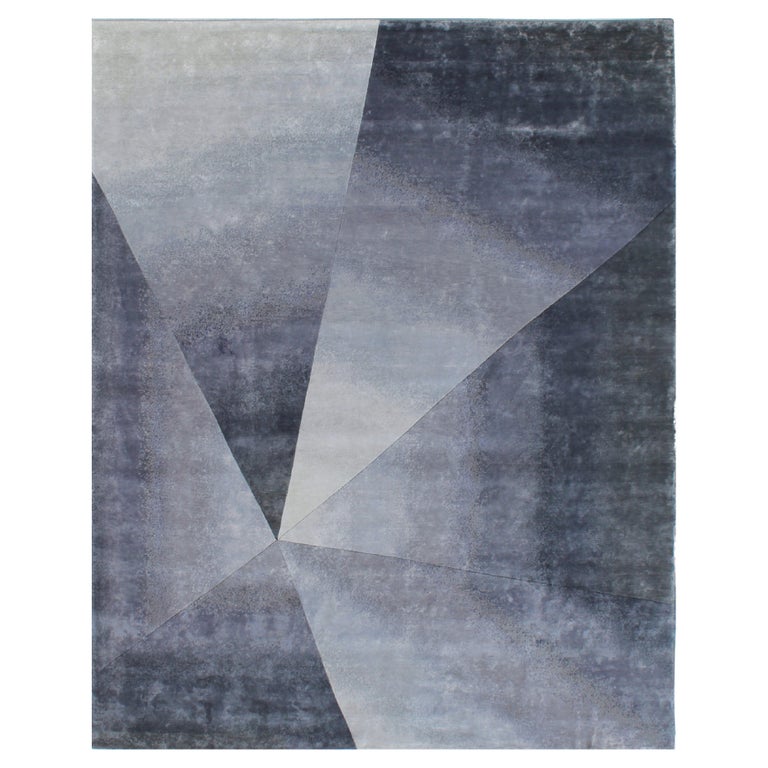 TRIANA Hand Knotted Contemporary Silk Rug in Slate Grey and Taupe ...