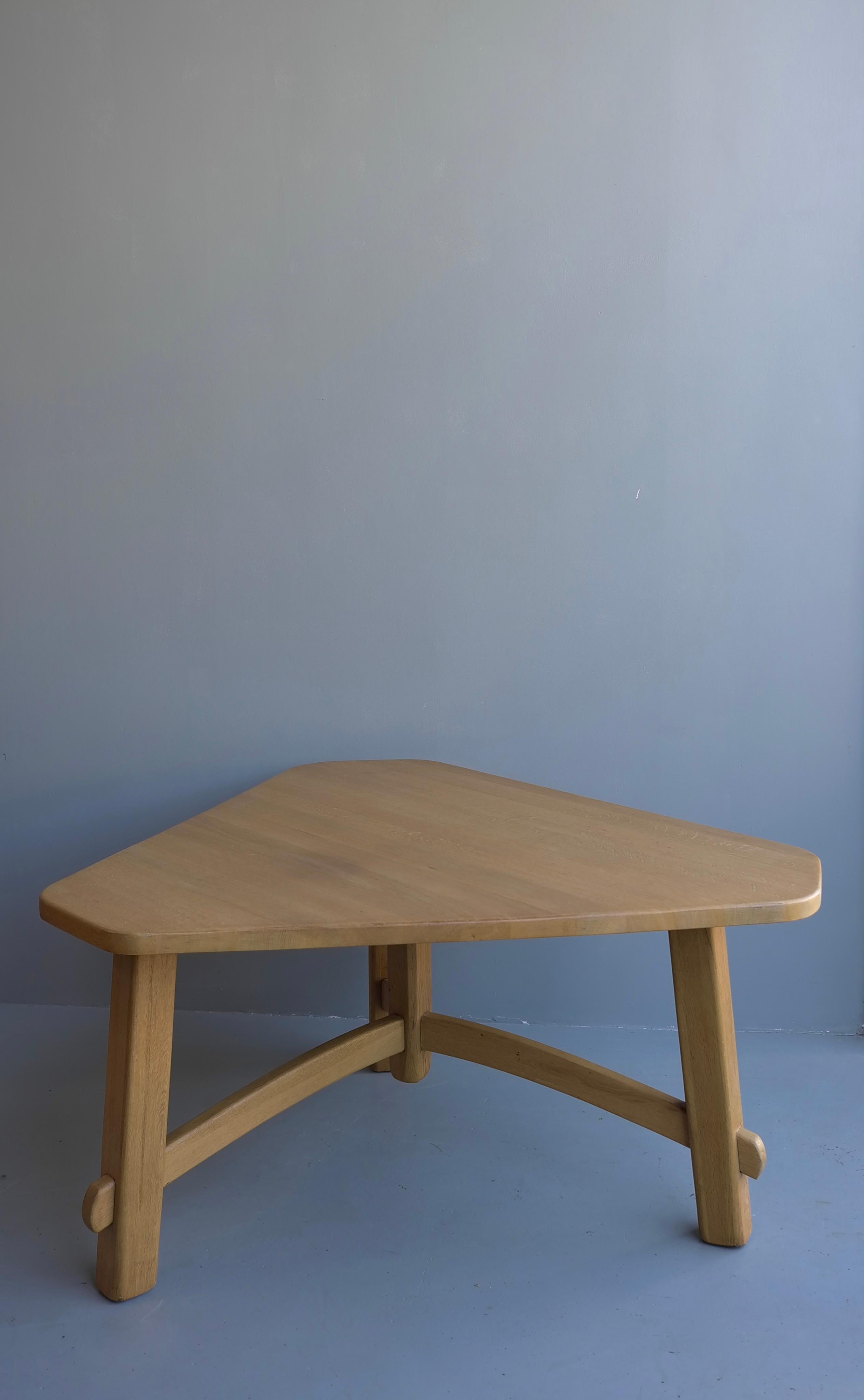 Triangel Solid Oak Dining Table in Style of Pierre Chapo, France, 1960's For Sale 4