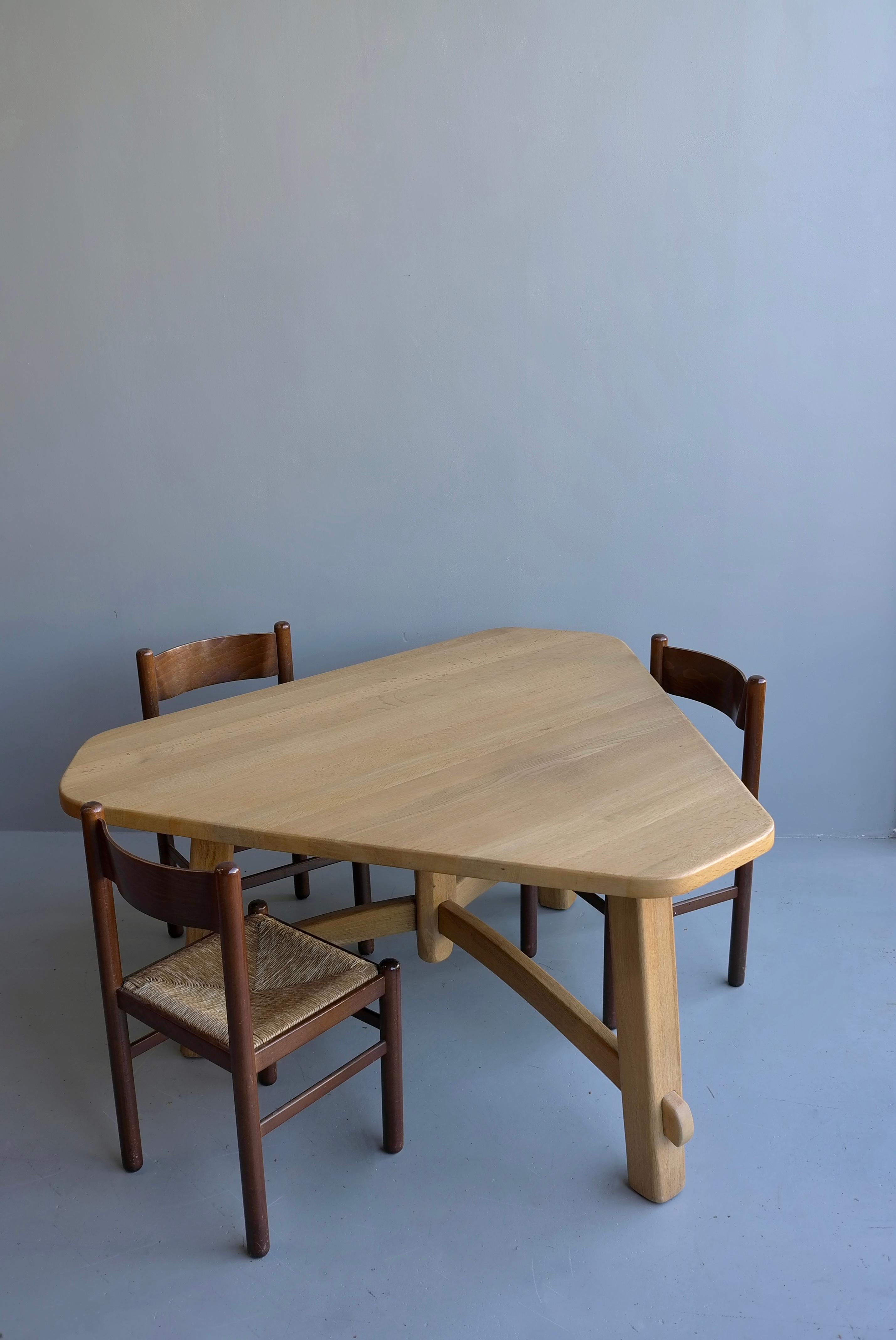 Triangel Solid Oak Dining Table in Style of Pierre Chapo, France, 1960's For Sale 9