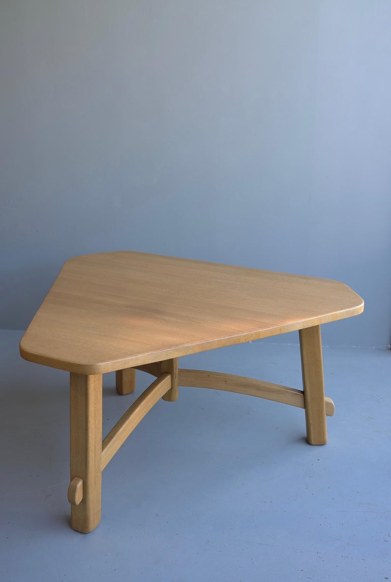 Mid-Century Modern Triangel Solid Oak Dining Table in Style of Pierre Chapo, France, 1960's For Sale