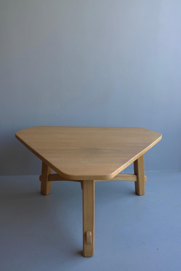 French Triangel Solid Oak Dining Table in Style of Pierre Chapo, France, 1960's For Sale