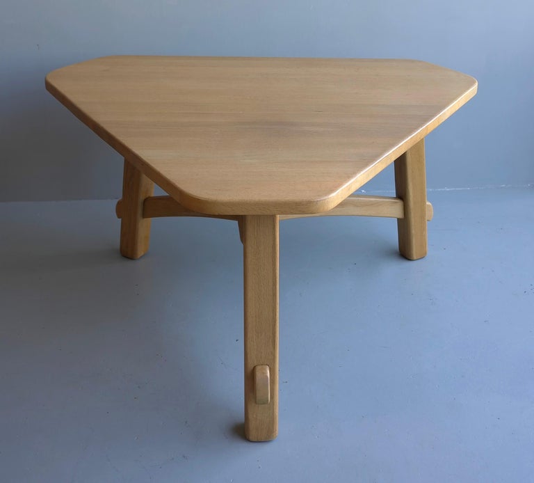 20th Century Triangel Solid Oak Dining Table in Style of Pierre Chapo, France, 1960's For Sale