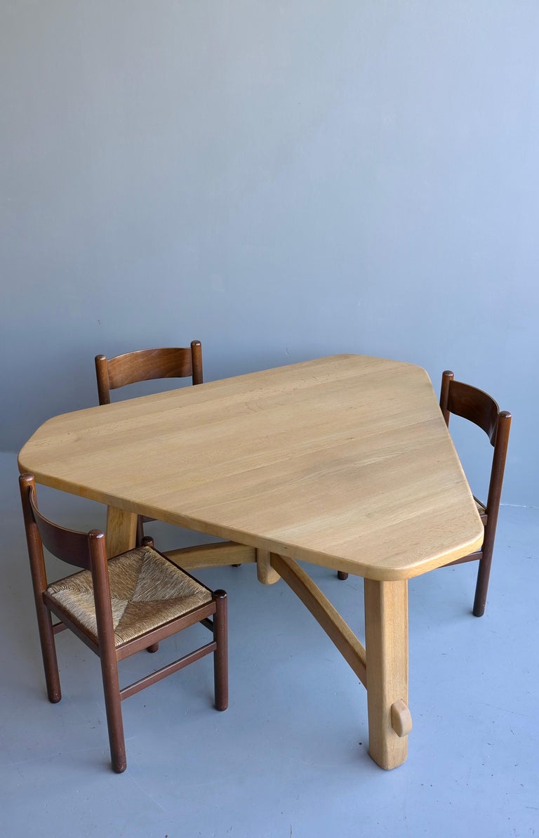 Triangel Solid Oak Dining Table in Style of Pierre Chapo, France, 1960's For Sale 1