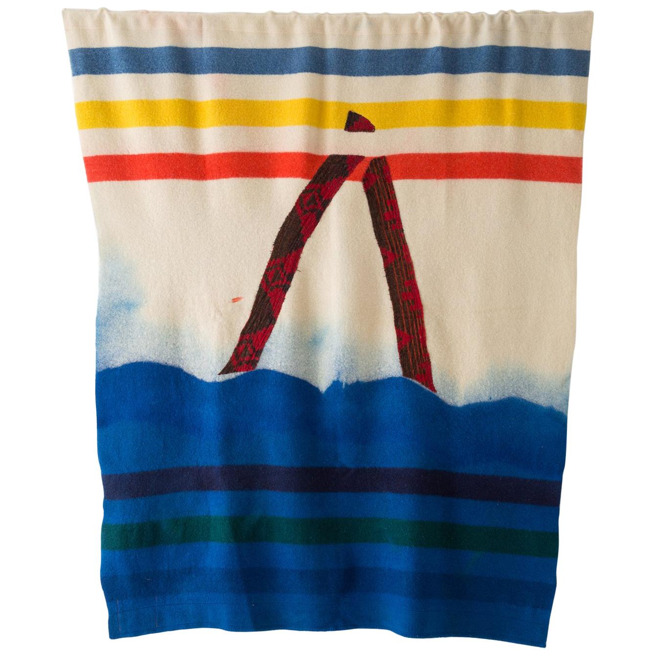 Peinture courtepointe "Triangle 1" - Art textile de tapisserie en laine, en stock