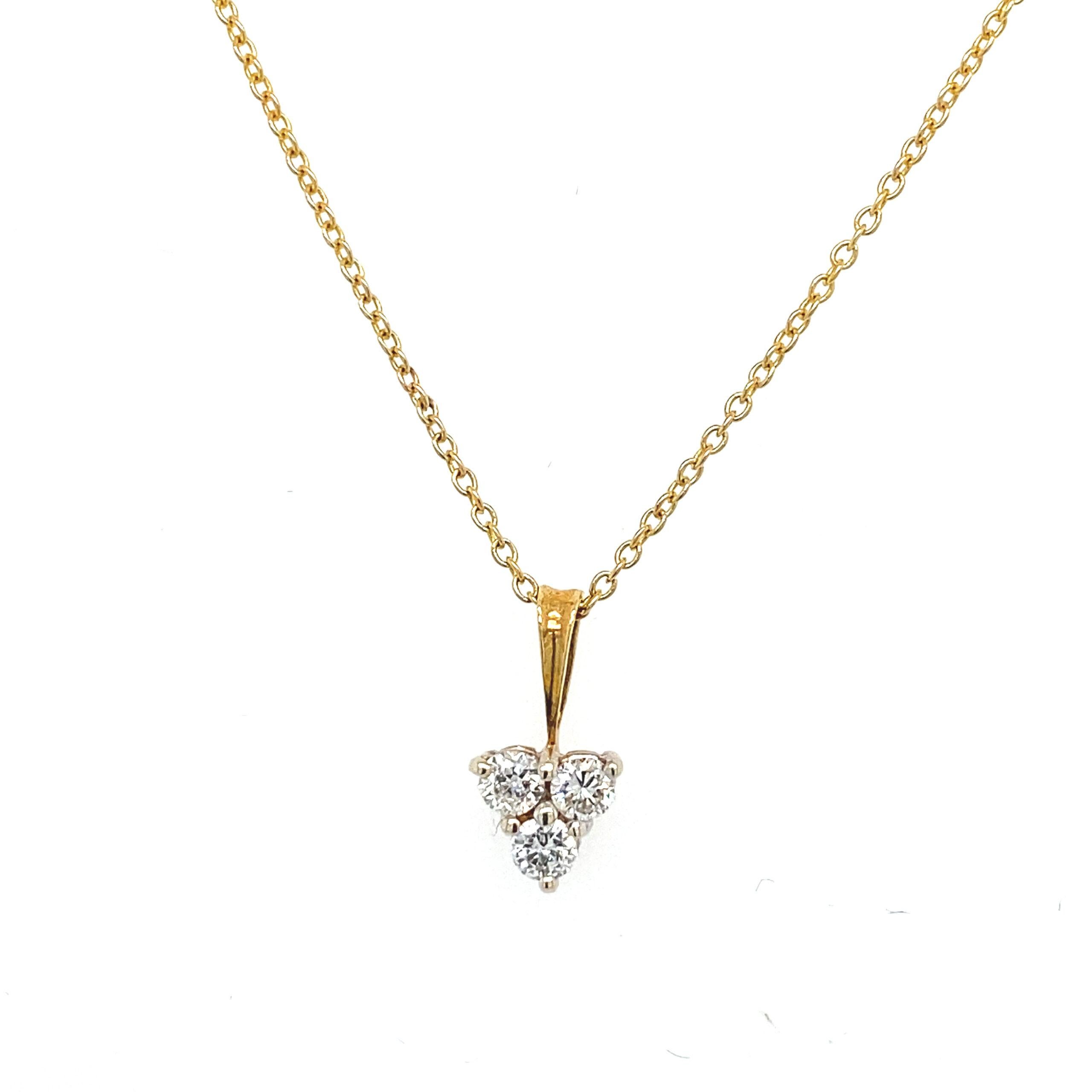 Triangle 3-Stone Diamond Pendant Set In Yellow Gold On A 16/18