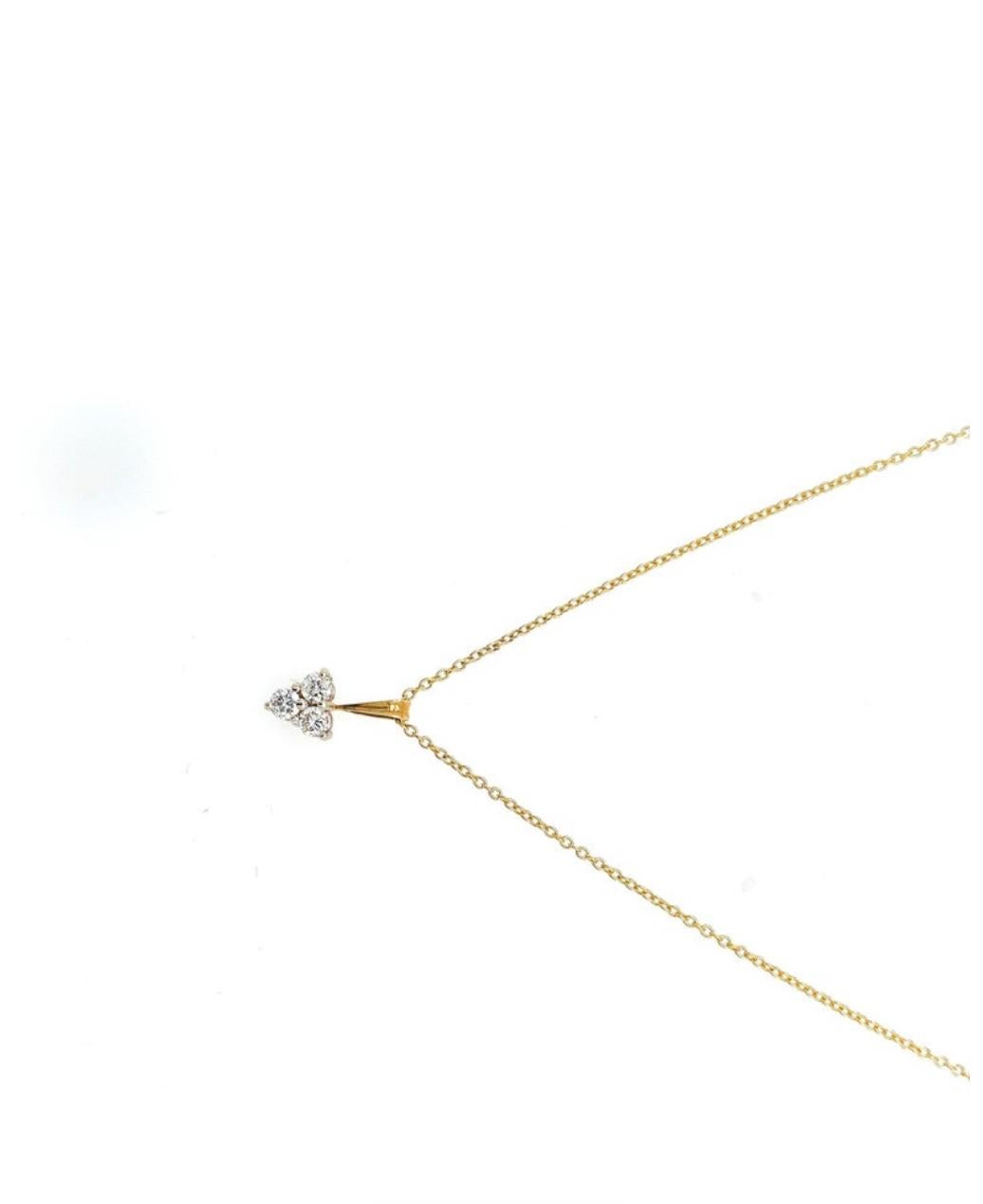 Triangle 3-Stone Diamond Pendant Set in Yellow Gold on Gold Chain In Excellent Condition In London, GB