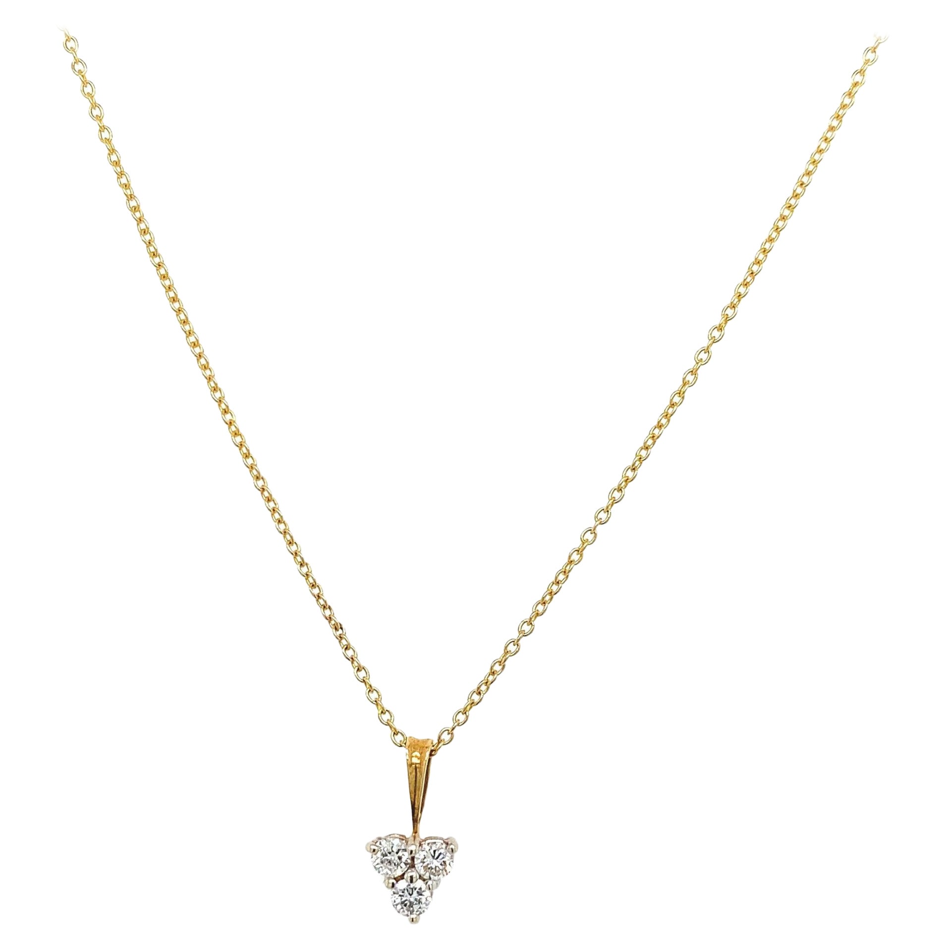 Triangle 3-Stone Diamond Pendant Set in Yellow Gold on Gold Chain