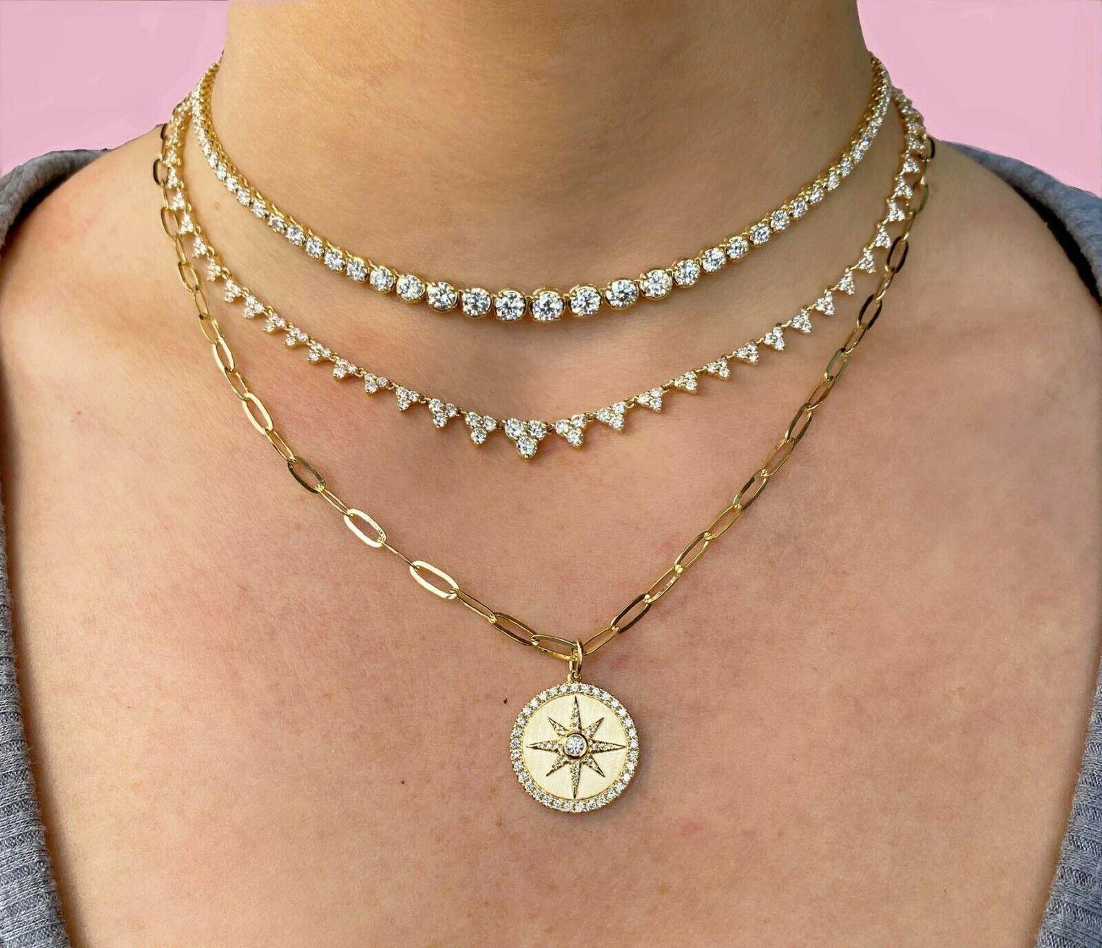 Diamond (4.08 total carat weight) tennis necklace in 14k yellow gold. The necklace is designed and handmade locally in Los Angeles by Sage Designs L.A. using earth-mined and conflict free diamonds. The necklace is 18 inches long with an adjustable