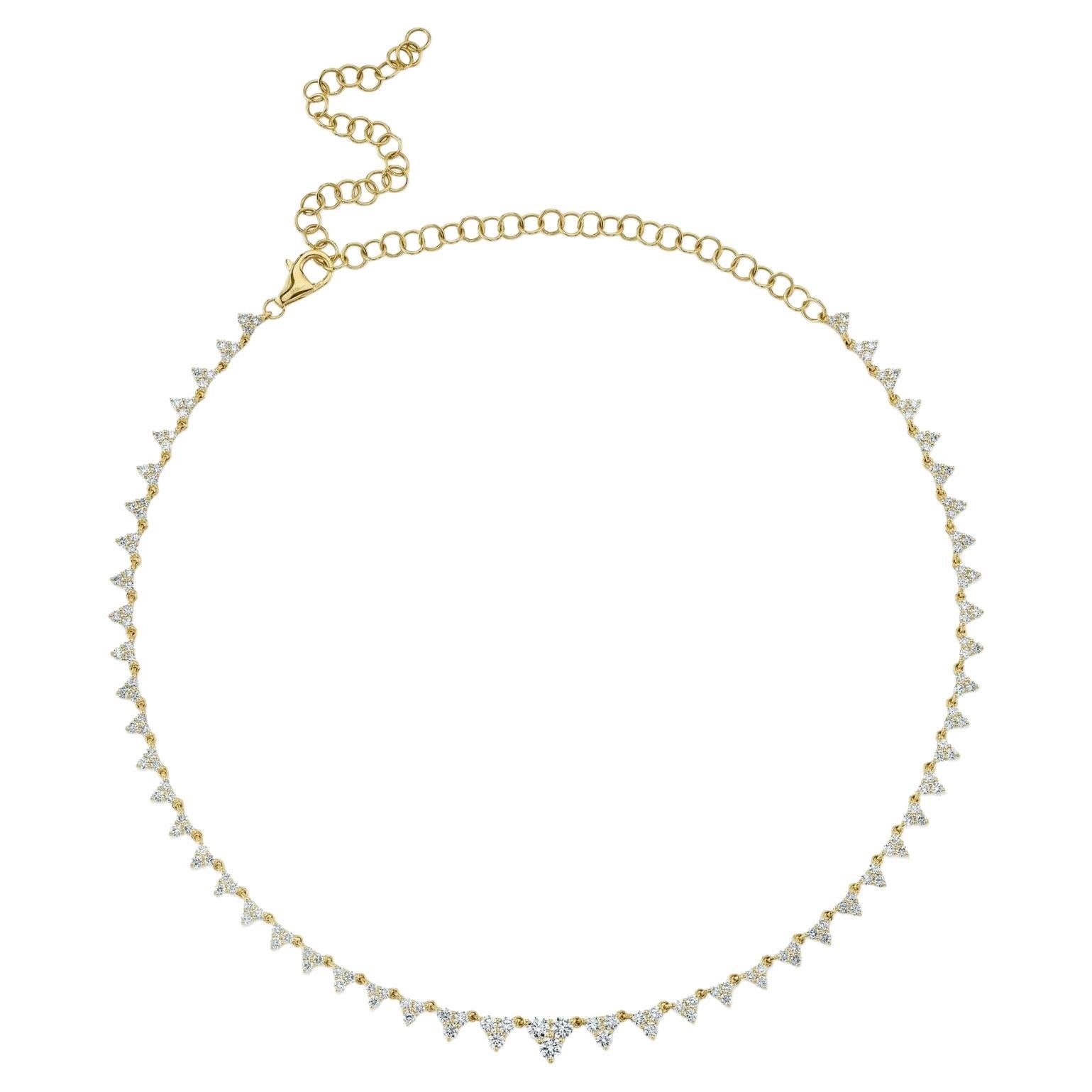 Triangle 4.08 Carat Diamond Yellow Gold Tennis Necklace Oval Link Chain For Sale