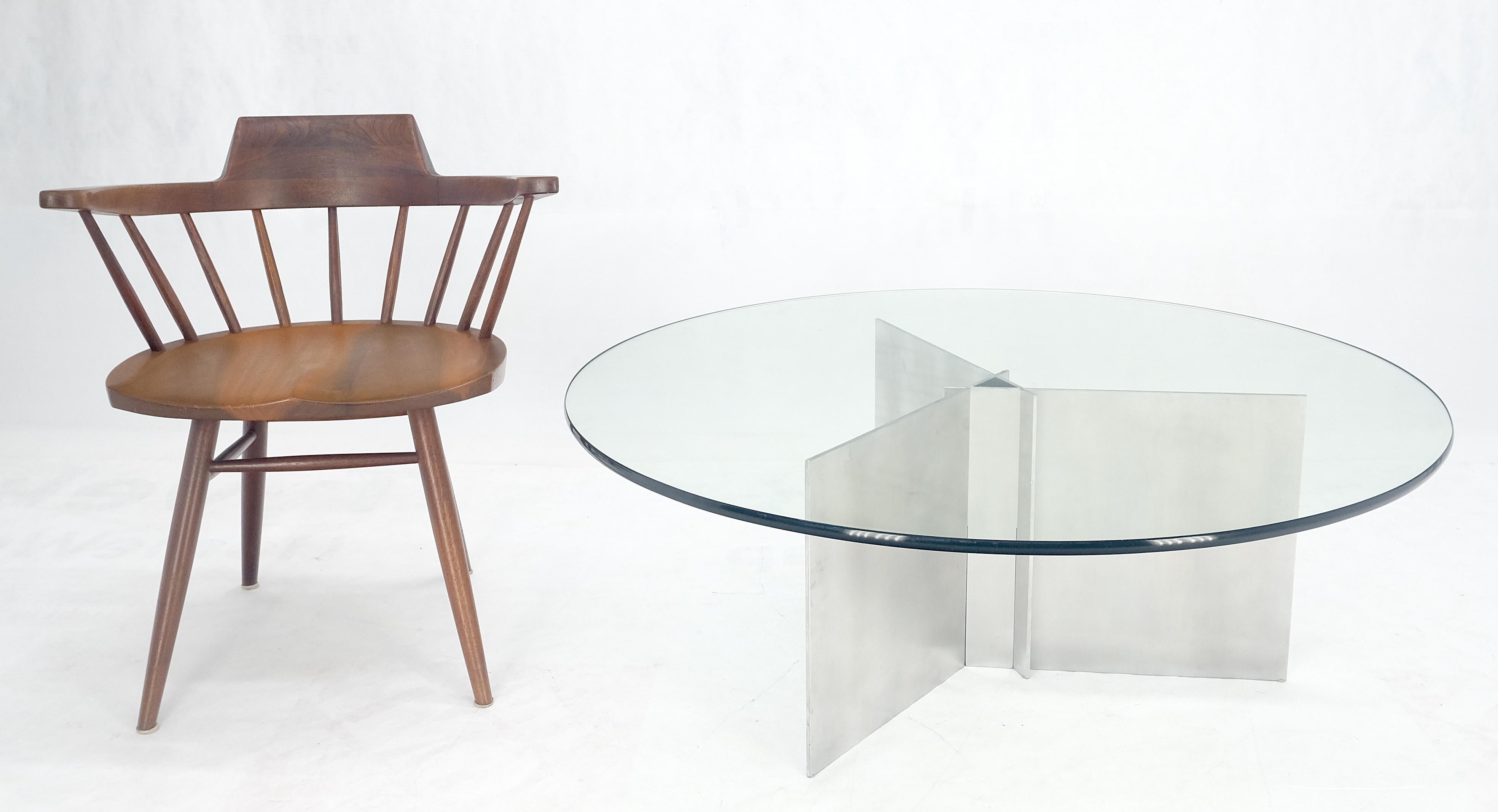 Mid-Century Modern Triangle Aluminum Interlocking Sheet Metal Base Round Glass Top Coffee Table