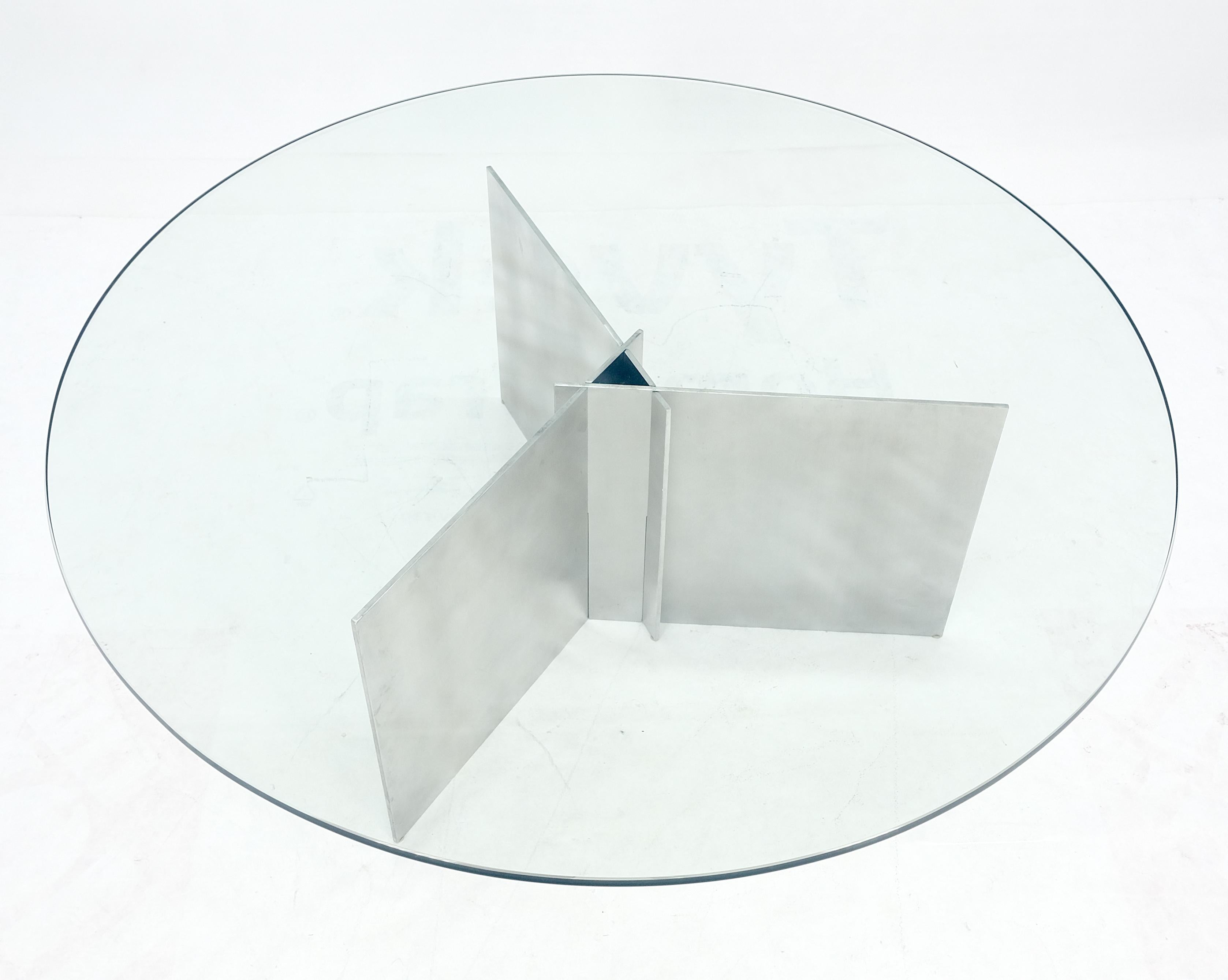 Italian Triangle Aluminum Interlocking Sheet Metal Base Round Glass Top Coffee Table
