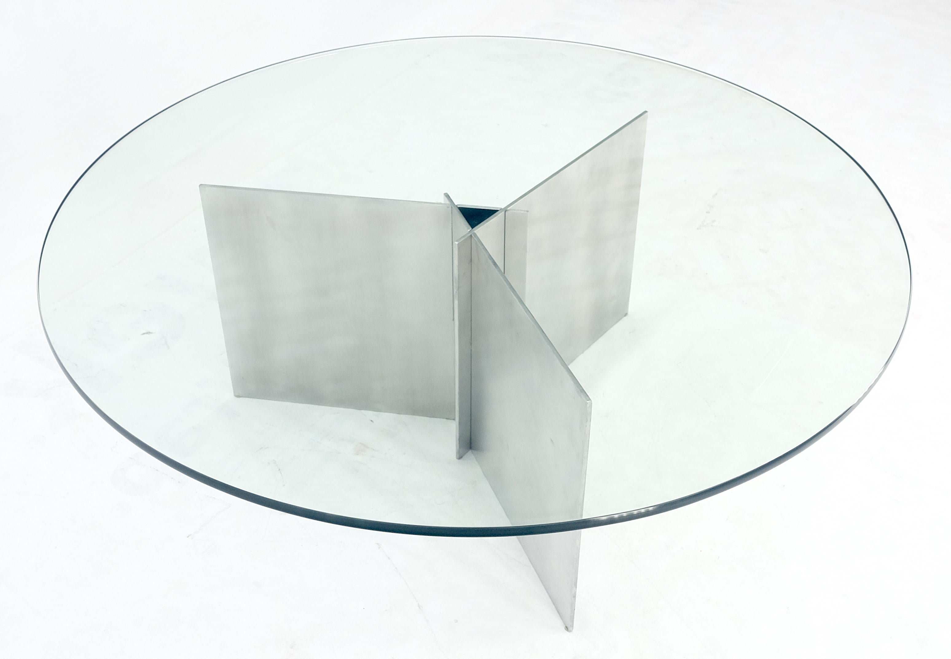 20th Century Triangle Aluminum Interlocking Sheet Metal Base Round Glass Top Coffee Table