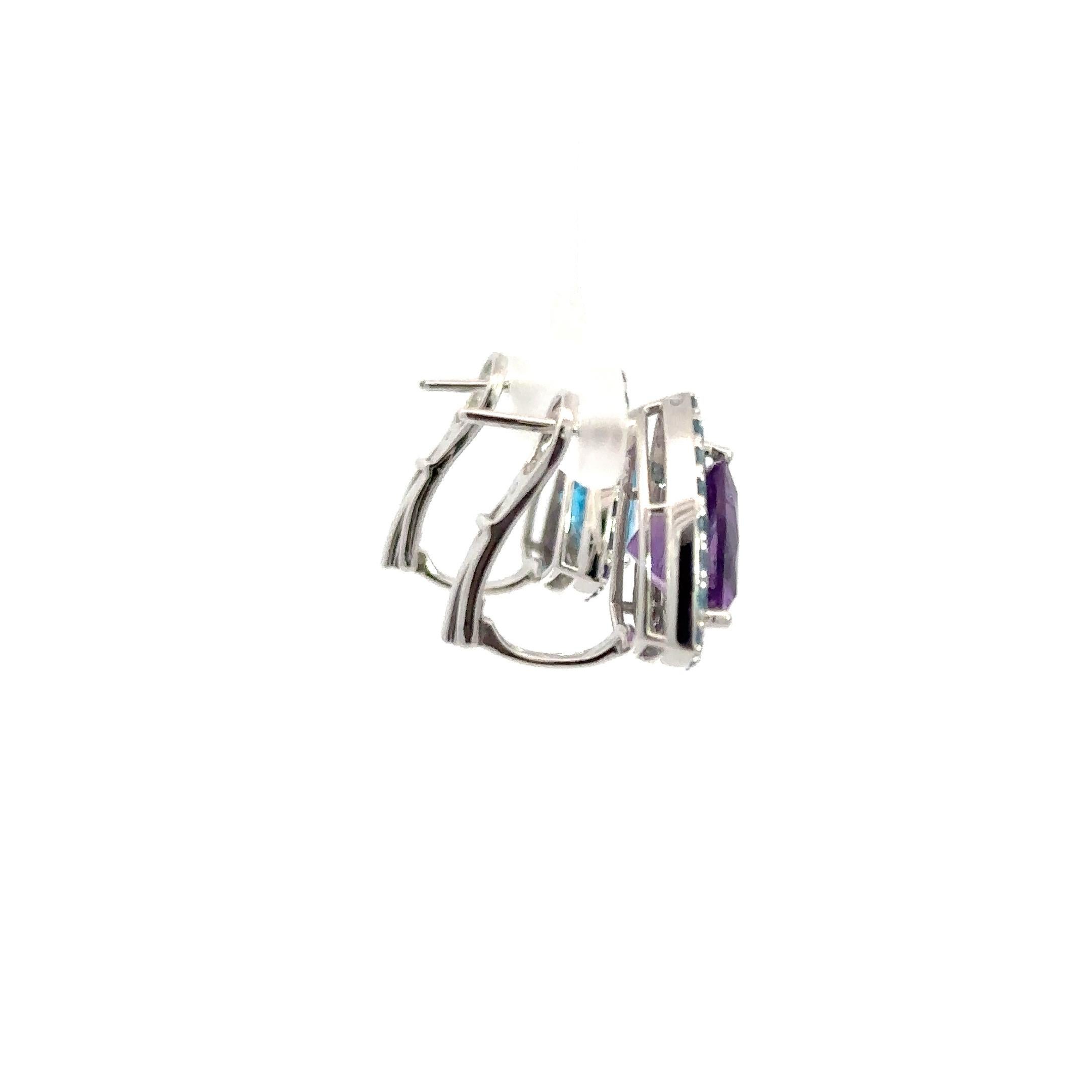 Trapezoid Cut Triangle Amethyst Topaz 18K White Gold Exclusive Ring For Sale