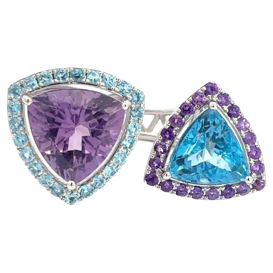 Triangular Amethyst Triangle Amethyst Topaz 18K White Gold Exclusive Earrings For Sale at ...