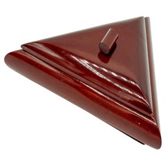 Caja decorativa triangular Art Decó de madera de caoba con diseño geométrico