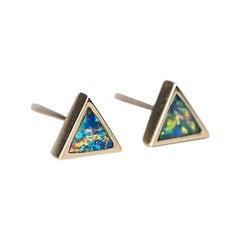 Triangle Australian Doublet Opal Stud Earrings 14K Yellow Gold