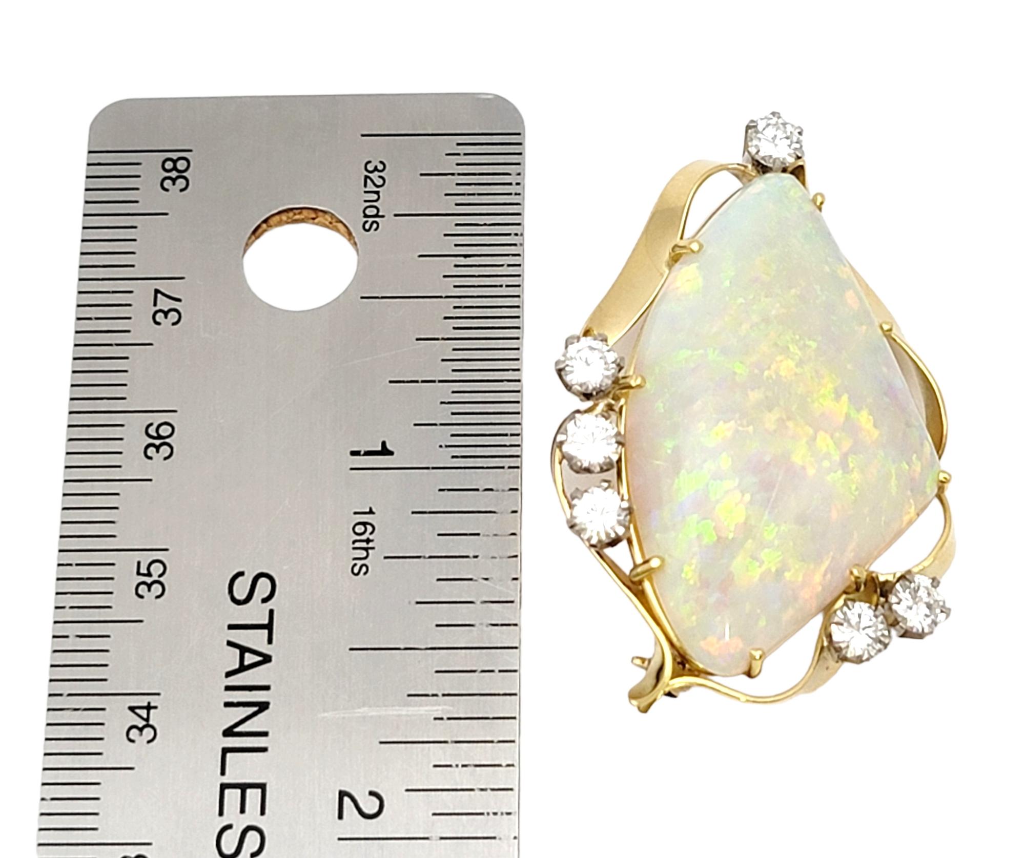 Triangle Cabochon White Opal Brooch / Pendant with Diamonds 18 Karat Yellow Gold For Sale 10