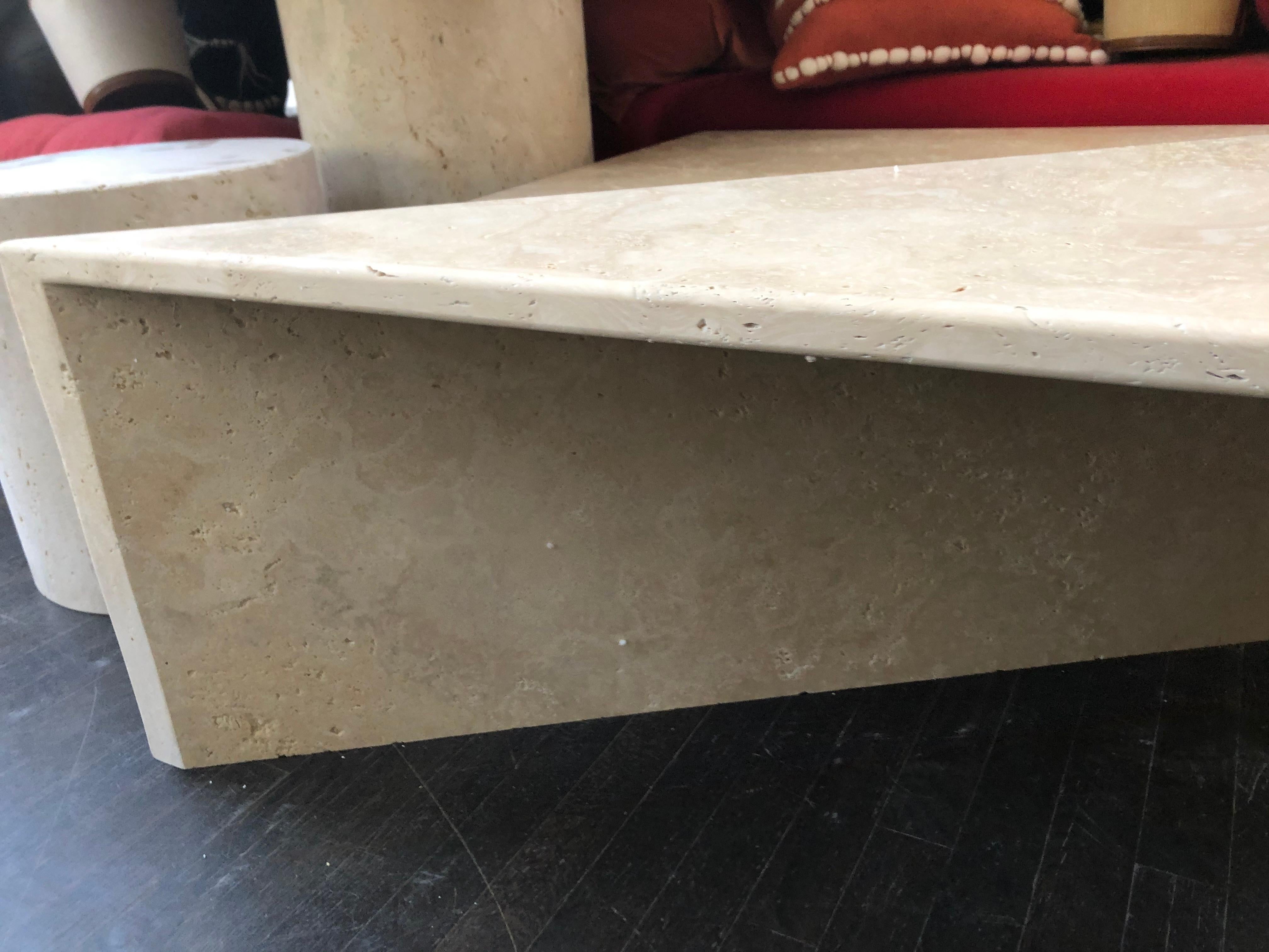 Italian Triangle Custom Travertine Tables by Le Lampade For Sale