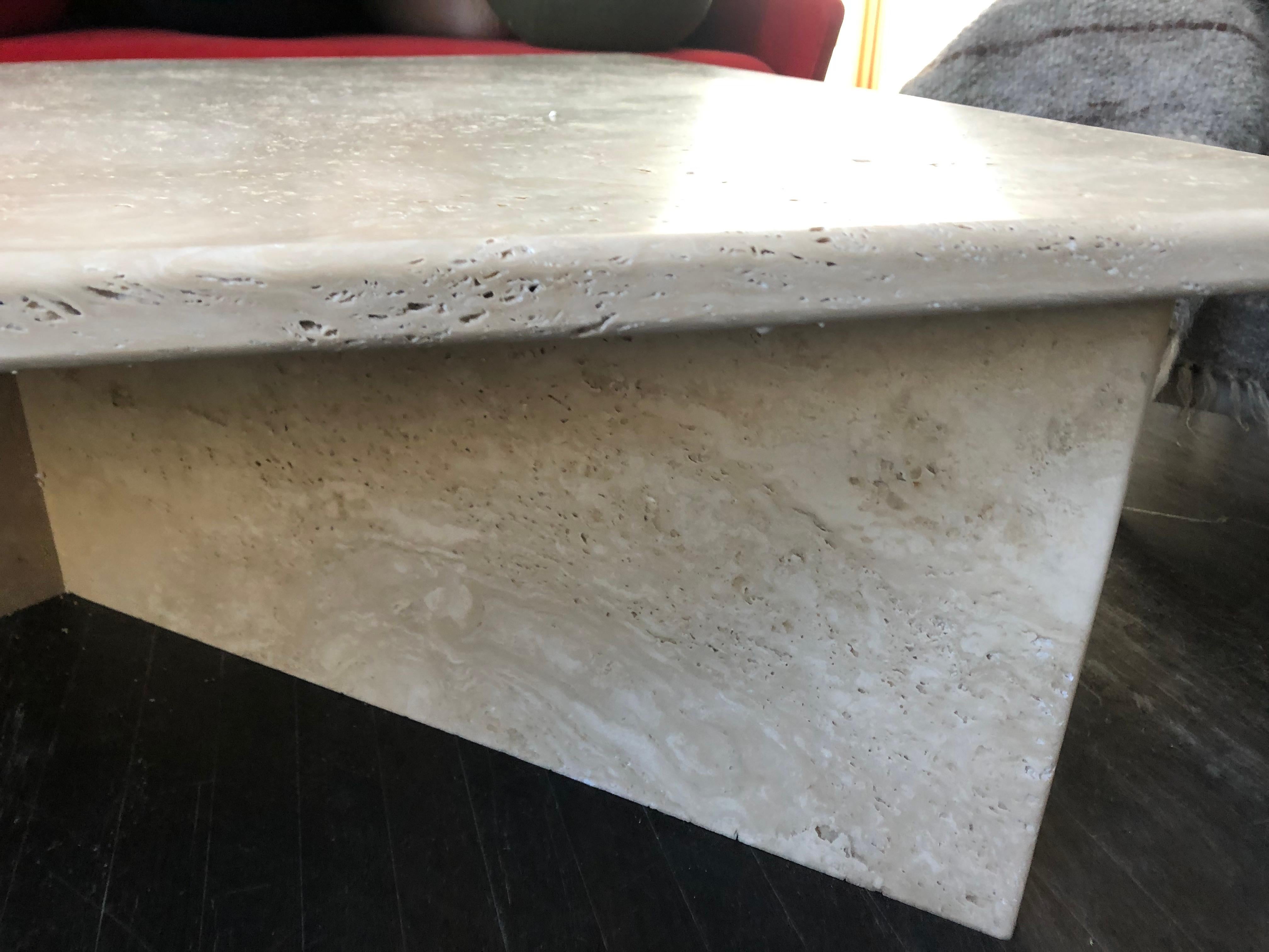 Triangle Custom Travertine Tables by Le Lampade In New Condition In Sag Harbor, NY
