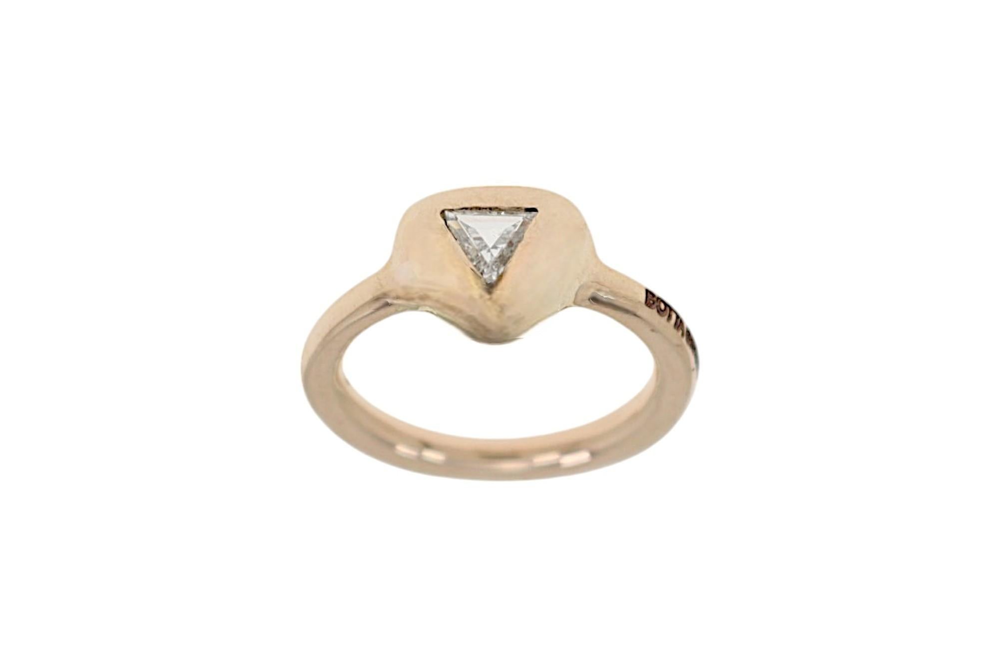 Engagement ring handmade in 9 carat rose gold with triangle cut diamond 0.30 ctw. Finger size: US size 6 1/2, Italian size 13, UK size N, French size 53. The ring can be re-sized to the customer's size before shipping. Total weight: 3.90 gram.