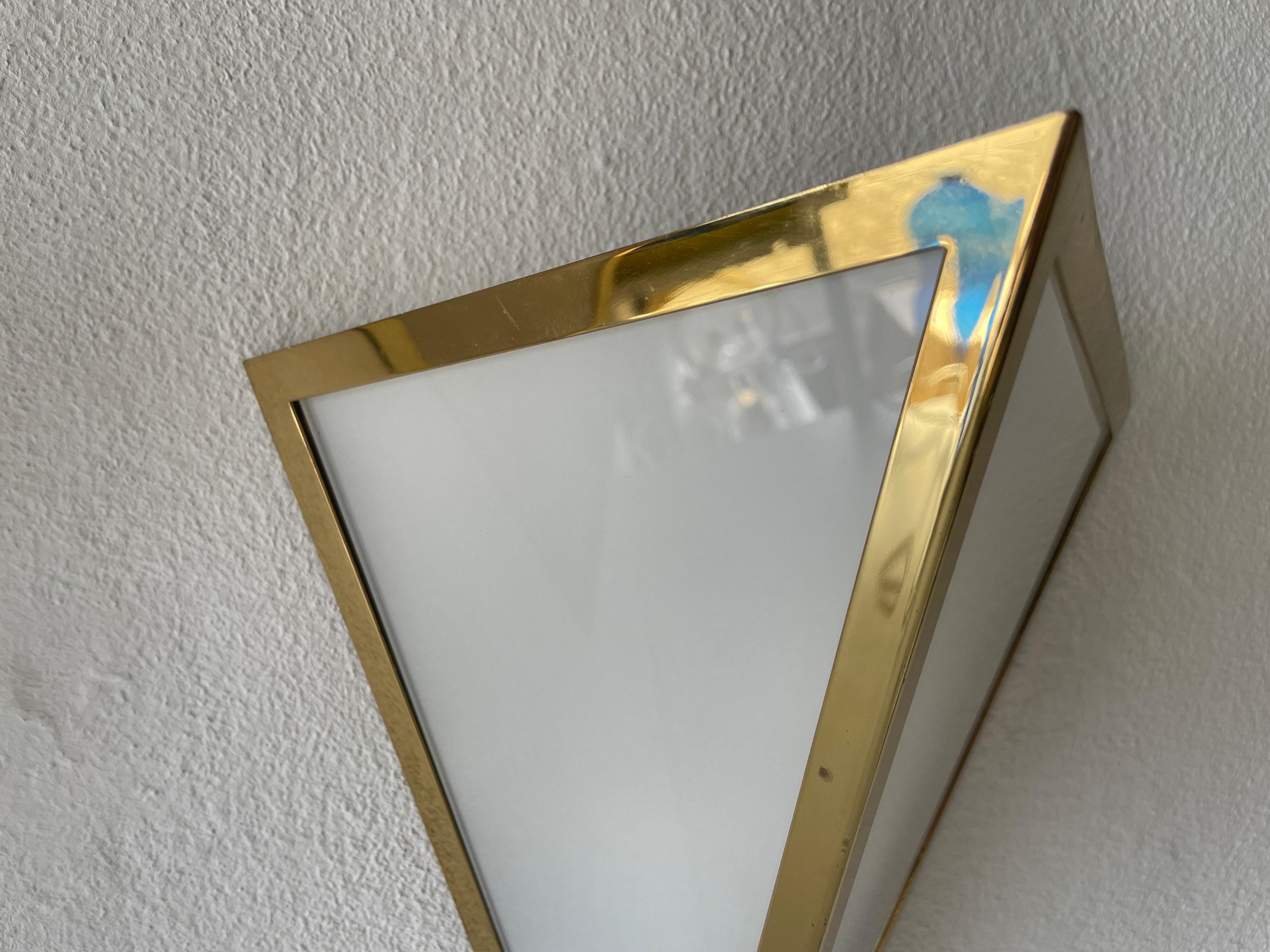Triangle Design Opal Glass and Gold Metal Pair of Sconces by WKR, 1970s, Germany For Sale 1