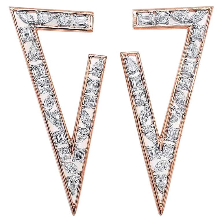 Triangle Diamond Earrings 14 KT Rose Gold For Sale