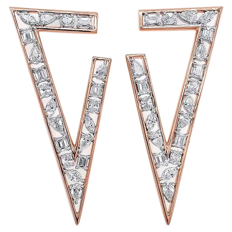 Triangle Diamond Earrings 14 KT Rose Gold  For Sale