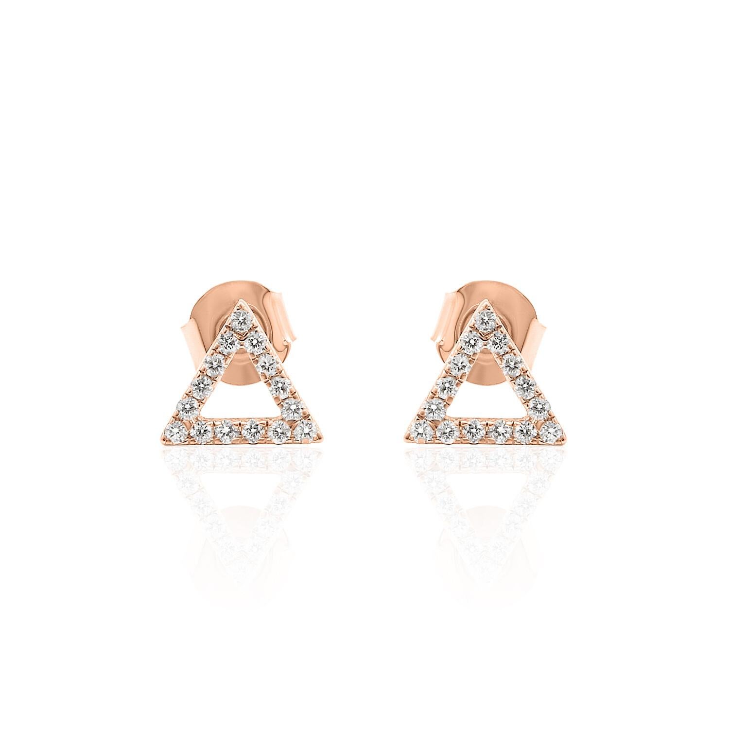 Triangle Diamond Earrings 14K, White, Yellow, and Rose Gold In New Condition In New York, NY