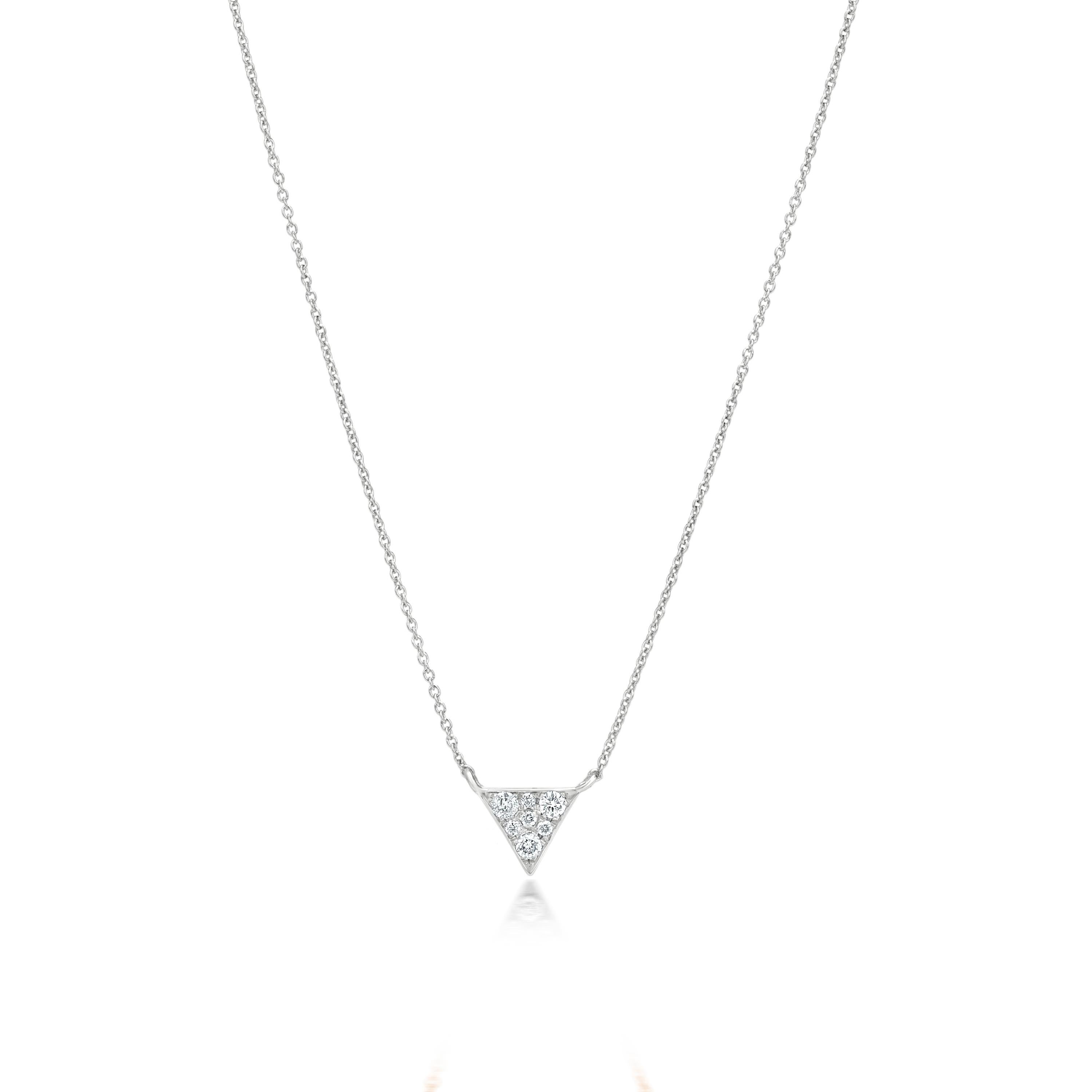 Grace your neckline with this Luxle triangle pendant represents manifestation, enlightenment, revelation, and a higher perspective. Subtle yet pretty this triangle pendant necklace is the new fashion statement. This necklace is featured with 7 round