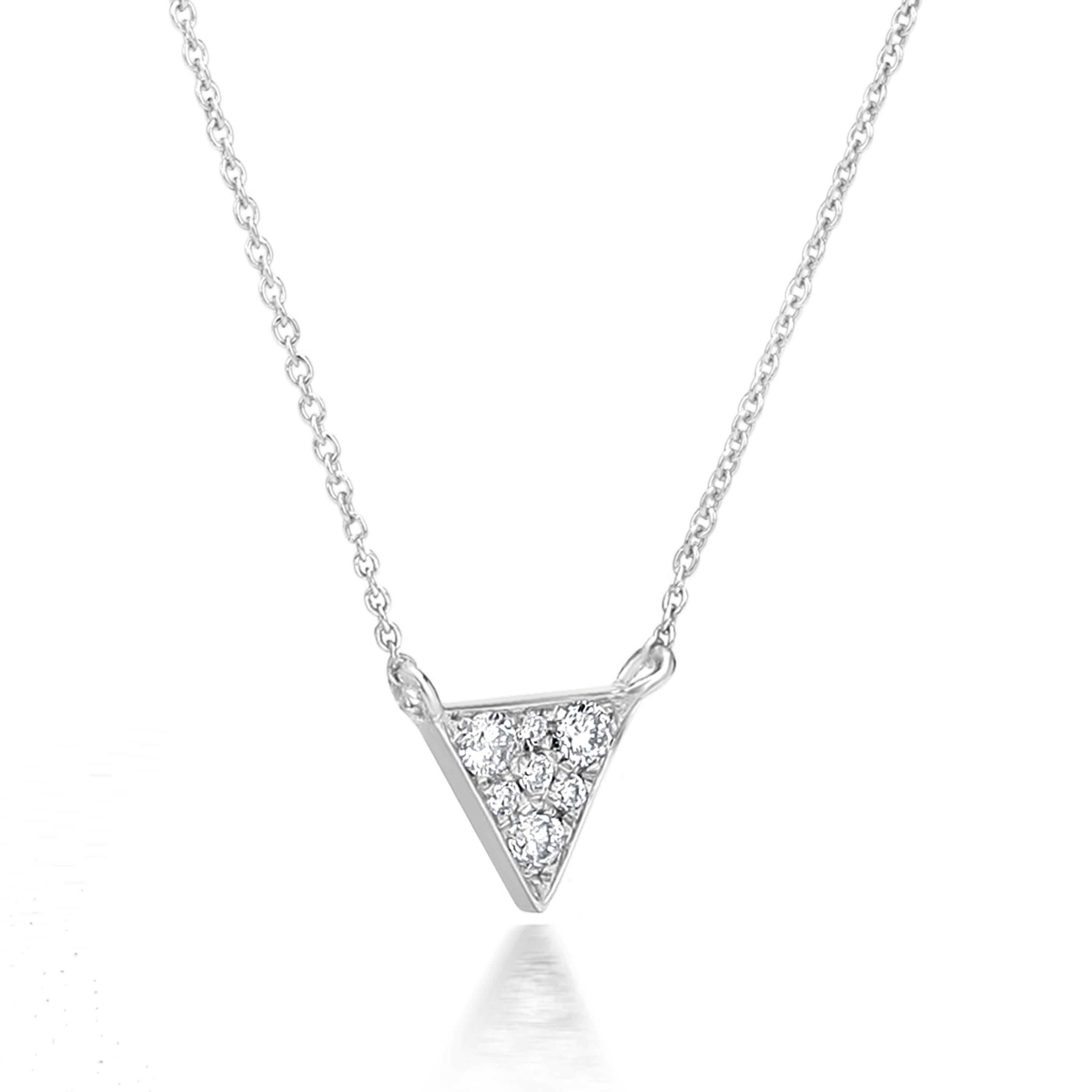 Contemporary Luxle Triangle Diamond Pendant Necklace in 18k White Gold