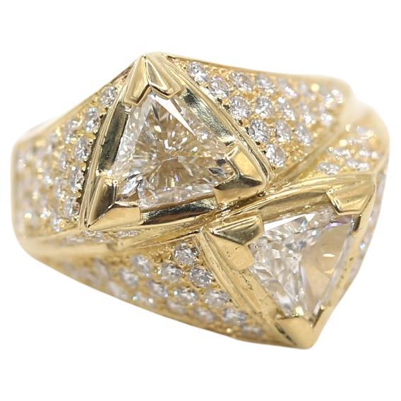 Triangle Diamonds Ring Certified 3.7Ct Yellow Gold 18K, 1990 For Sale ...