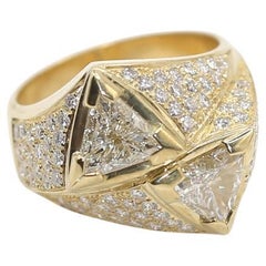 Triangle Diamonds Ring Certified 3.7Ct Yellow Gold 18K, 1990