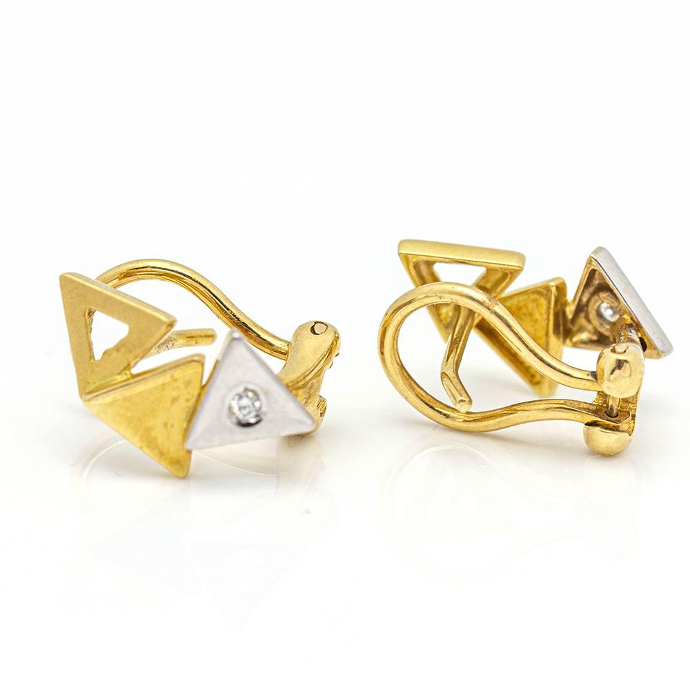 Women's Triangle Earrings, Gold and Diamonds For Sale