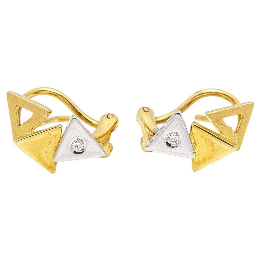 Triangle Earrings, Gold and Diamonds For Sale