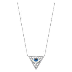Triangle Evil Eye Necklace 18 Karat White Gold Diamond & Enamel