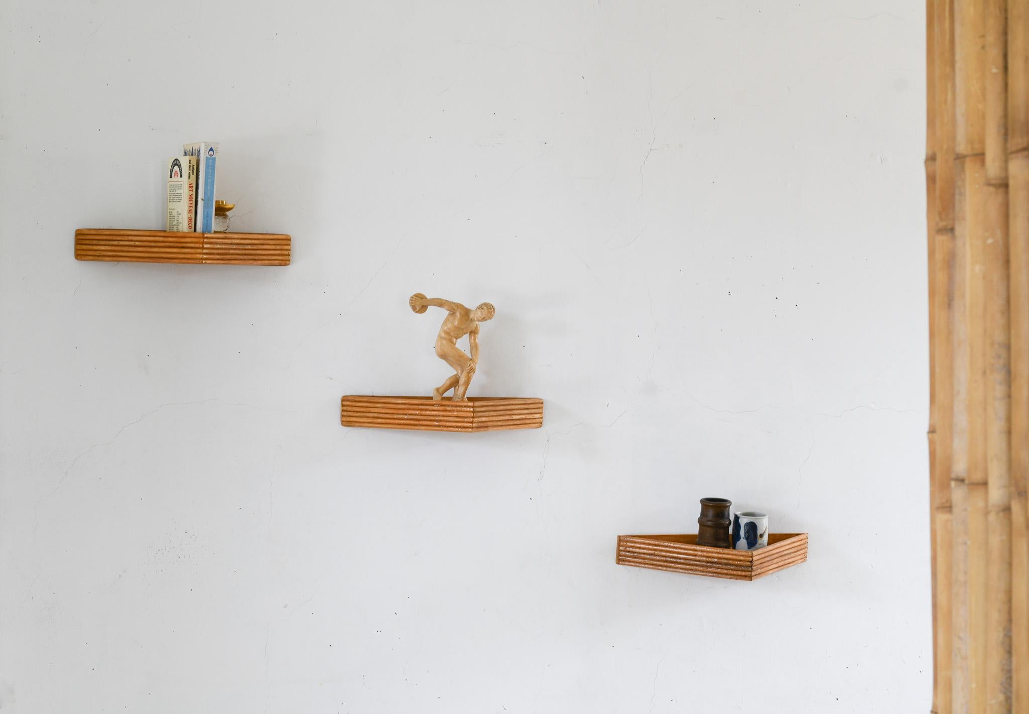 Rattan Triangle Floating Shelves For Sale