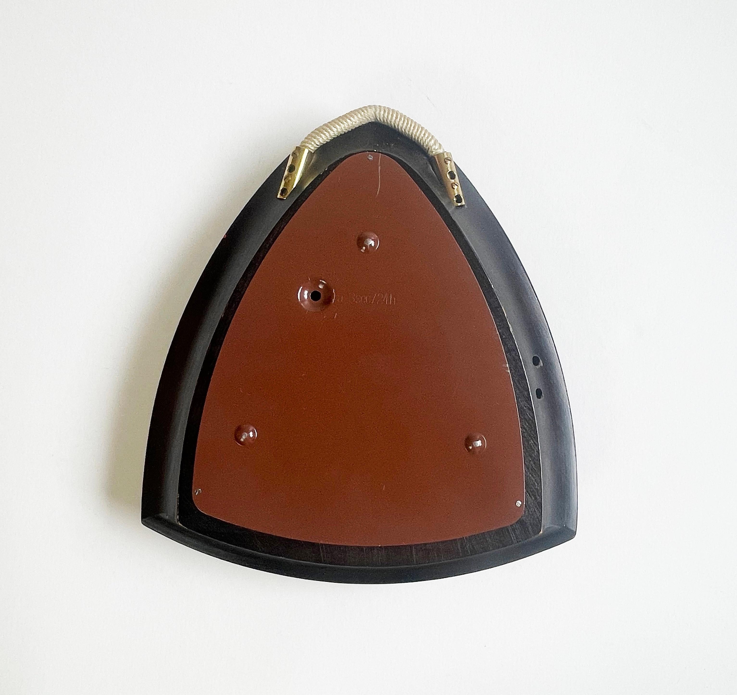 Triangle Lacquered Wood Junghans Wall Clock, Midcentury around 1960, Germany For Sale 3