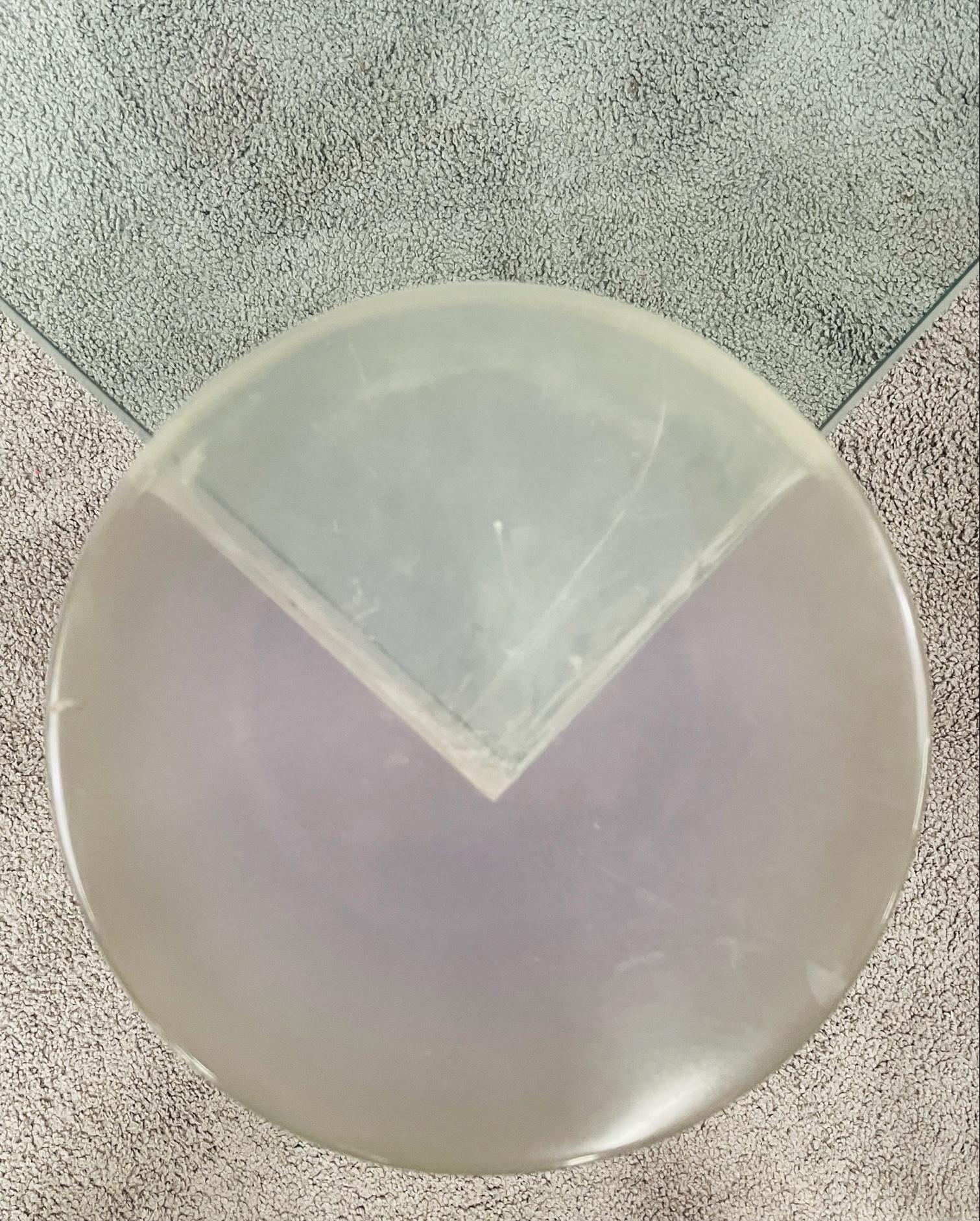 Triangle Lucite and Glass Coffee Table In the Manner of Karl Springer  In Good Condition For Sale In Plainview, NY