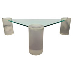 Vintage Triangle Lucite and Glass Coffee Table In the Manner of Karl Springer 
