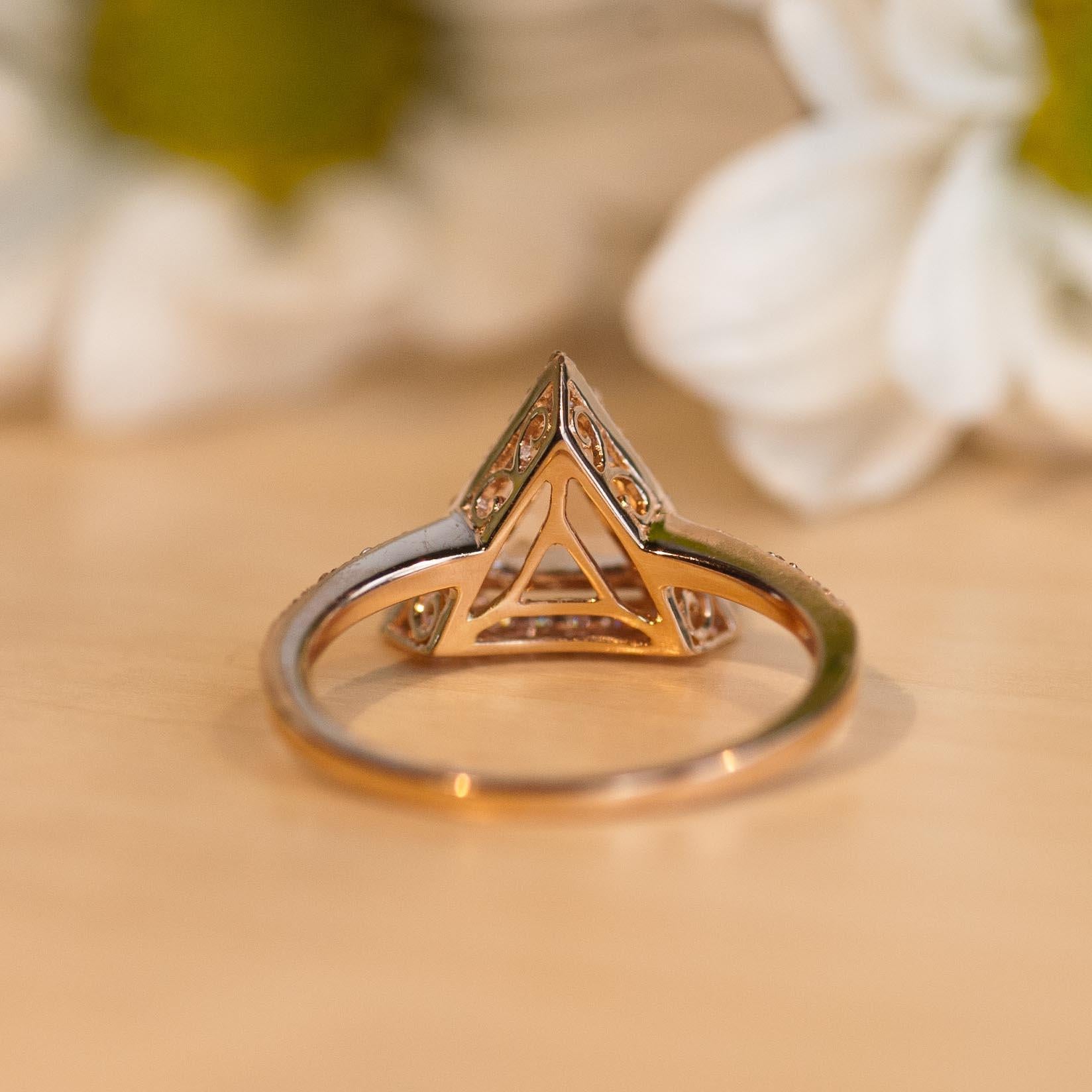 Triangle Morganite Diamond Ring in Rose Gold For Sale 4