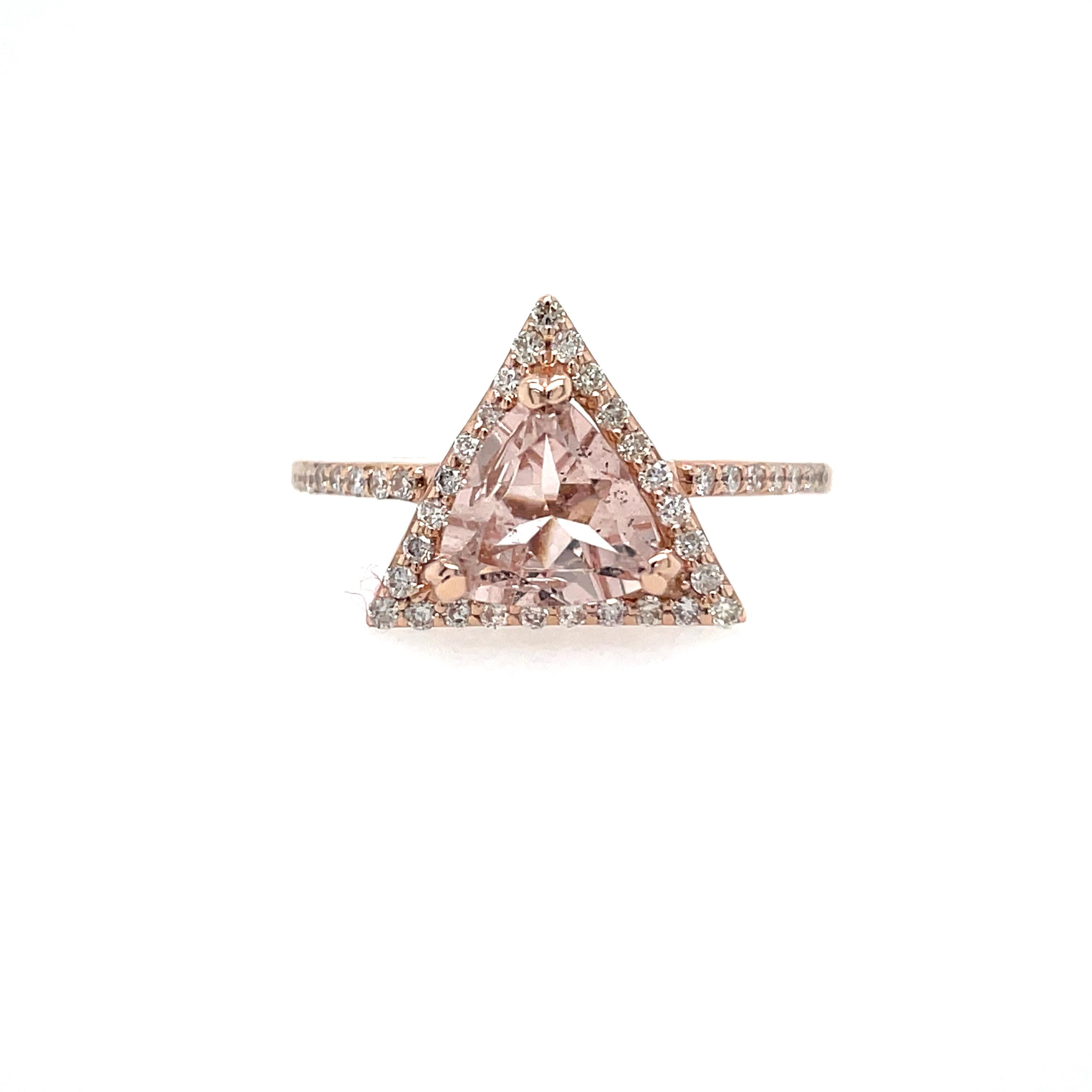 Trillion Cut Triangle Morganite Diamond Ring in Rose Gold For Sale