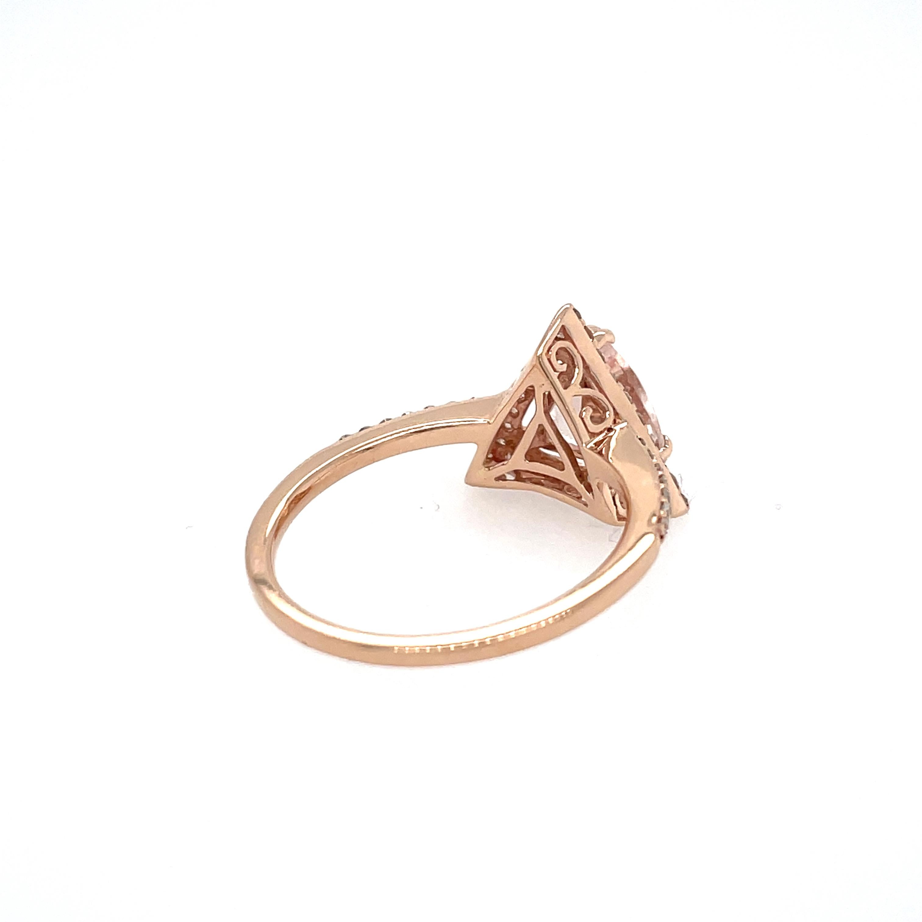 Women's Triangle Morganite Diamond Ring in Rose Gold For Sale