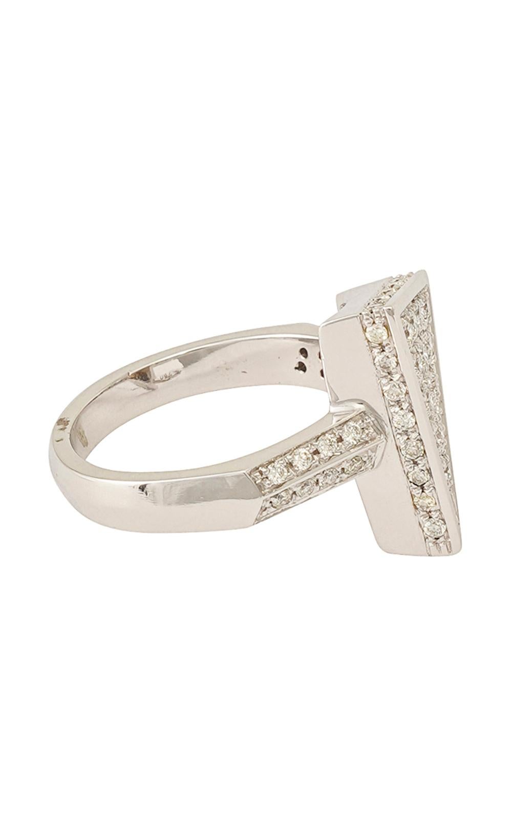 Contemporary Triangle Motif Ring with Diamonds in 18k Polished White Gold For Sale