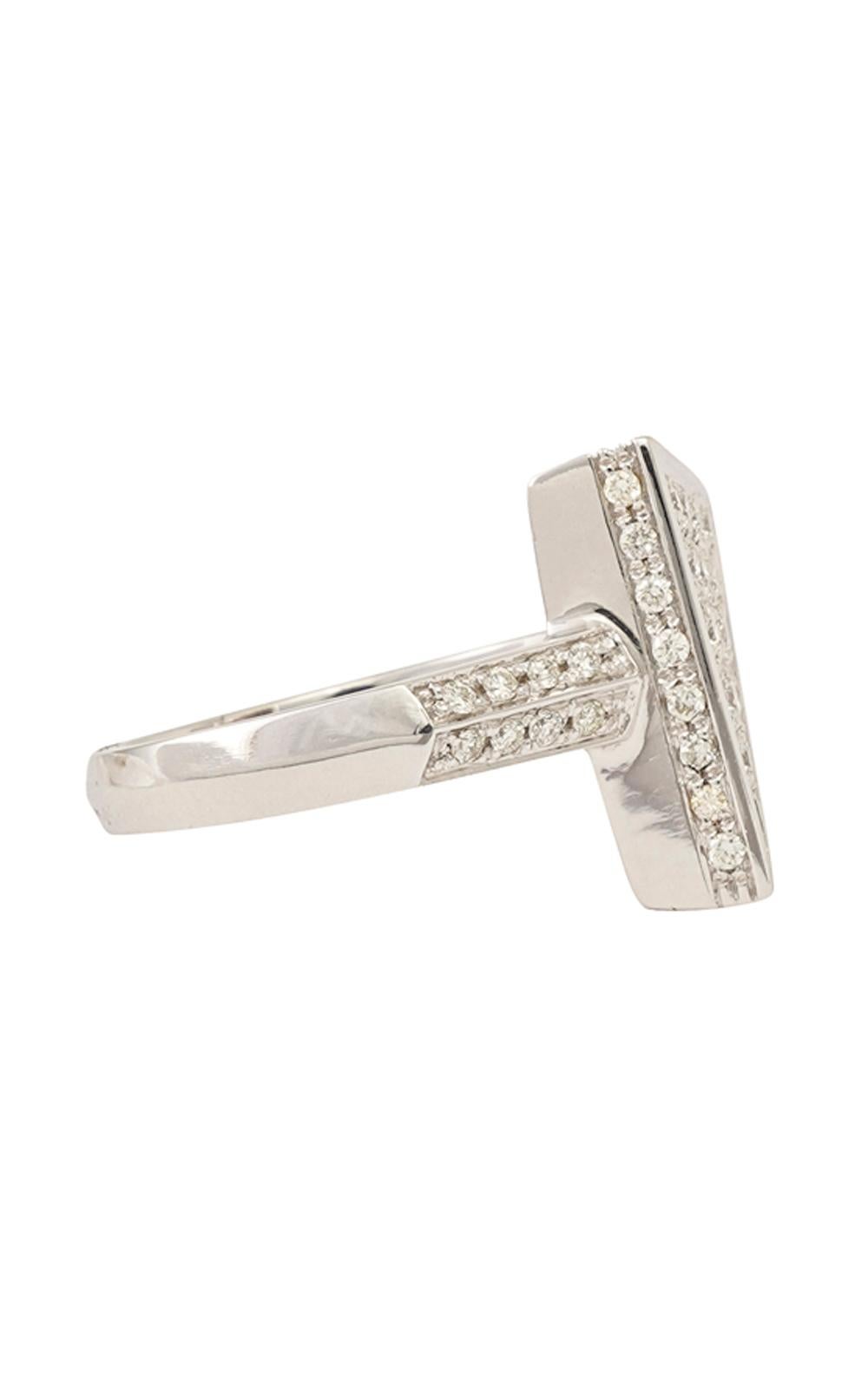 Brilliant Cut Triangle Motif Ring with Diamonds in 18k Polished White Gold For Sale